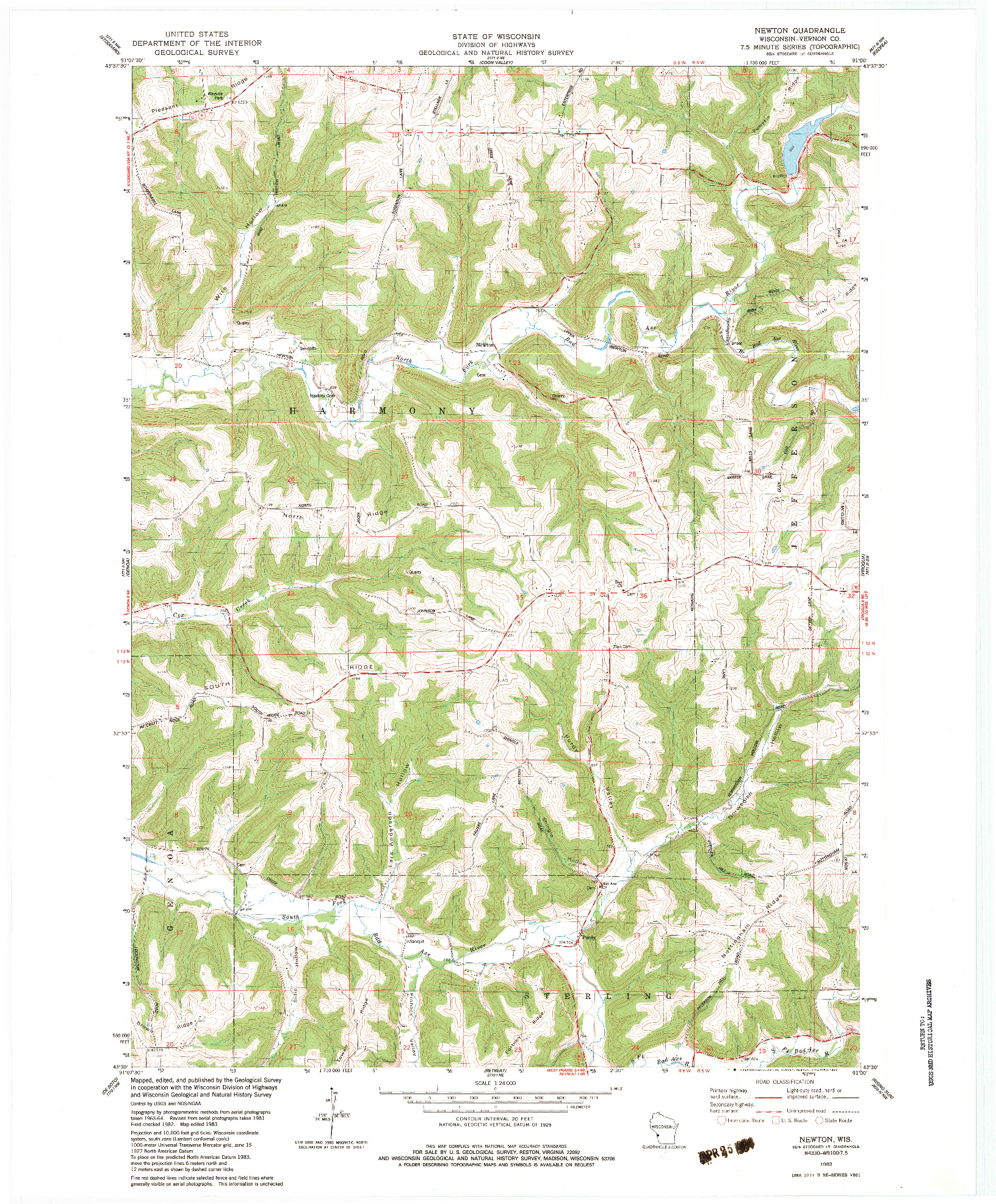 USGS 1:24000-SCALE QUADRANGLE FOR NEWTON, WI 1983