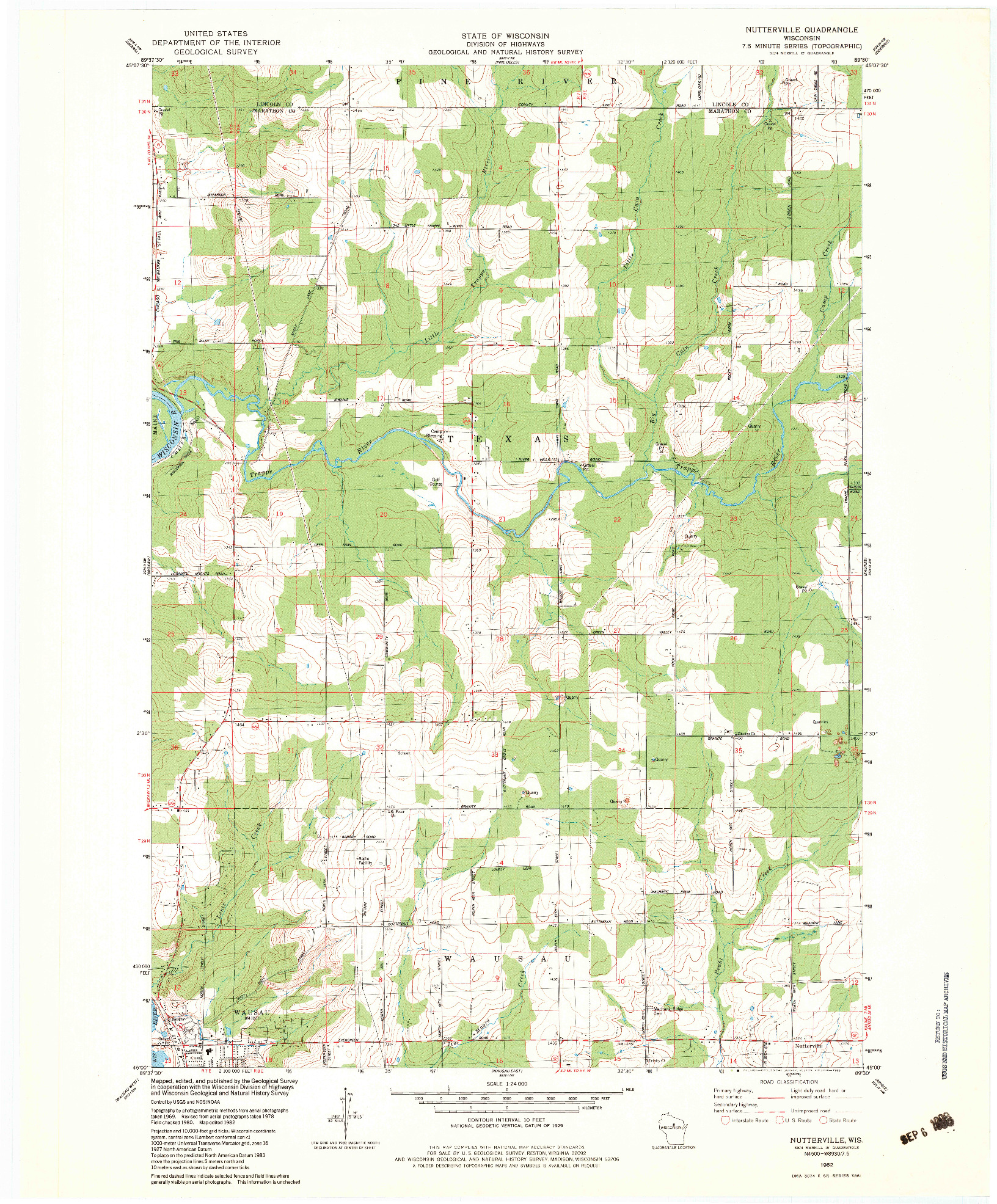 USGS 1:24000-SCALE QUADRANGLE FOR NUTTERVILLE, WI 1982