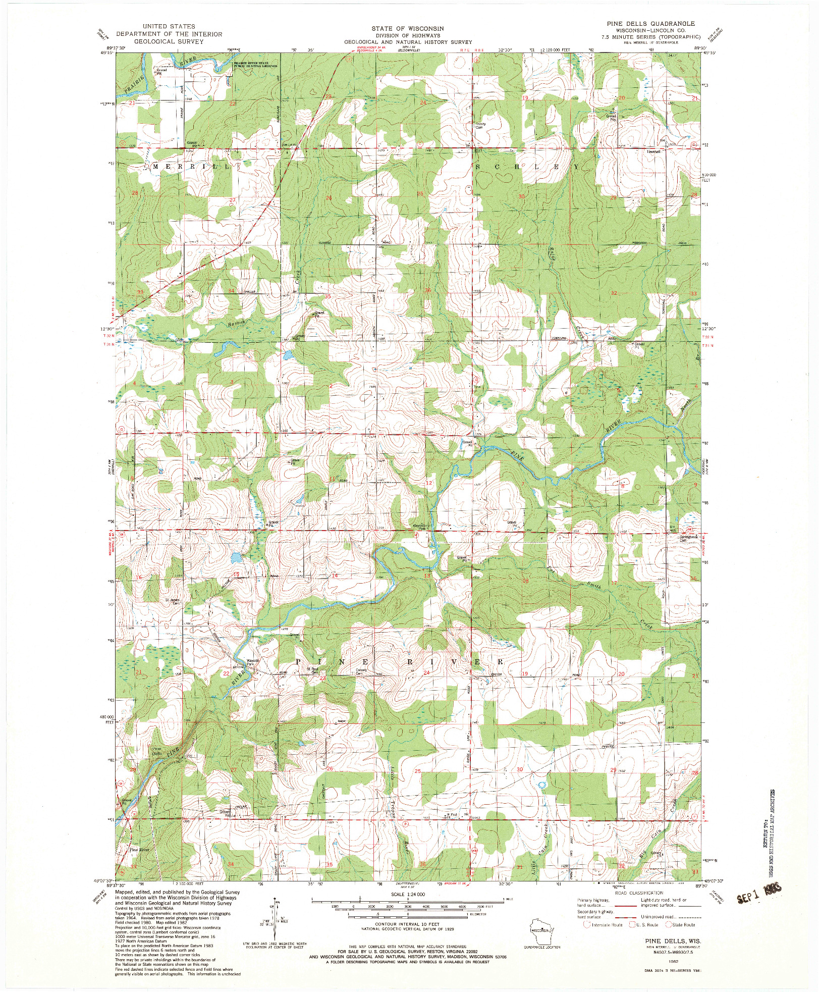 USGS 1:24000-SCALE QUADRANGLE FOR PINE DELLS, WI 1982
