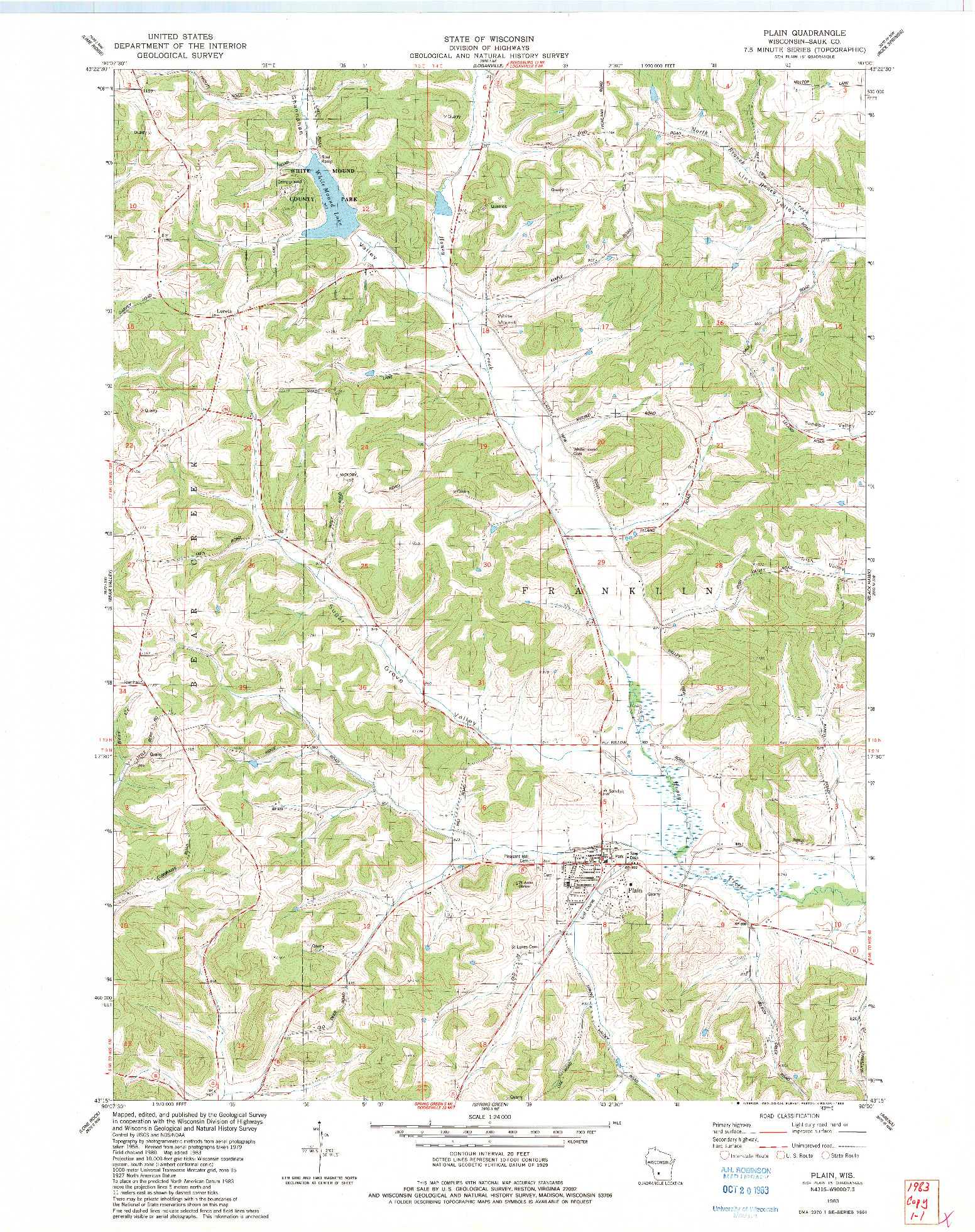 USGS 1:24000-SCALE QUADRANGLE FOR PLAIN, WI 1983