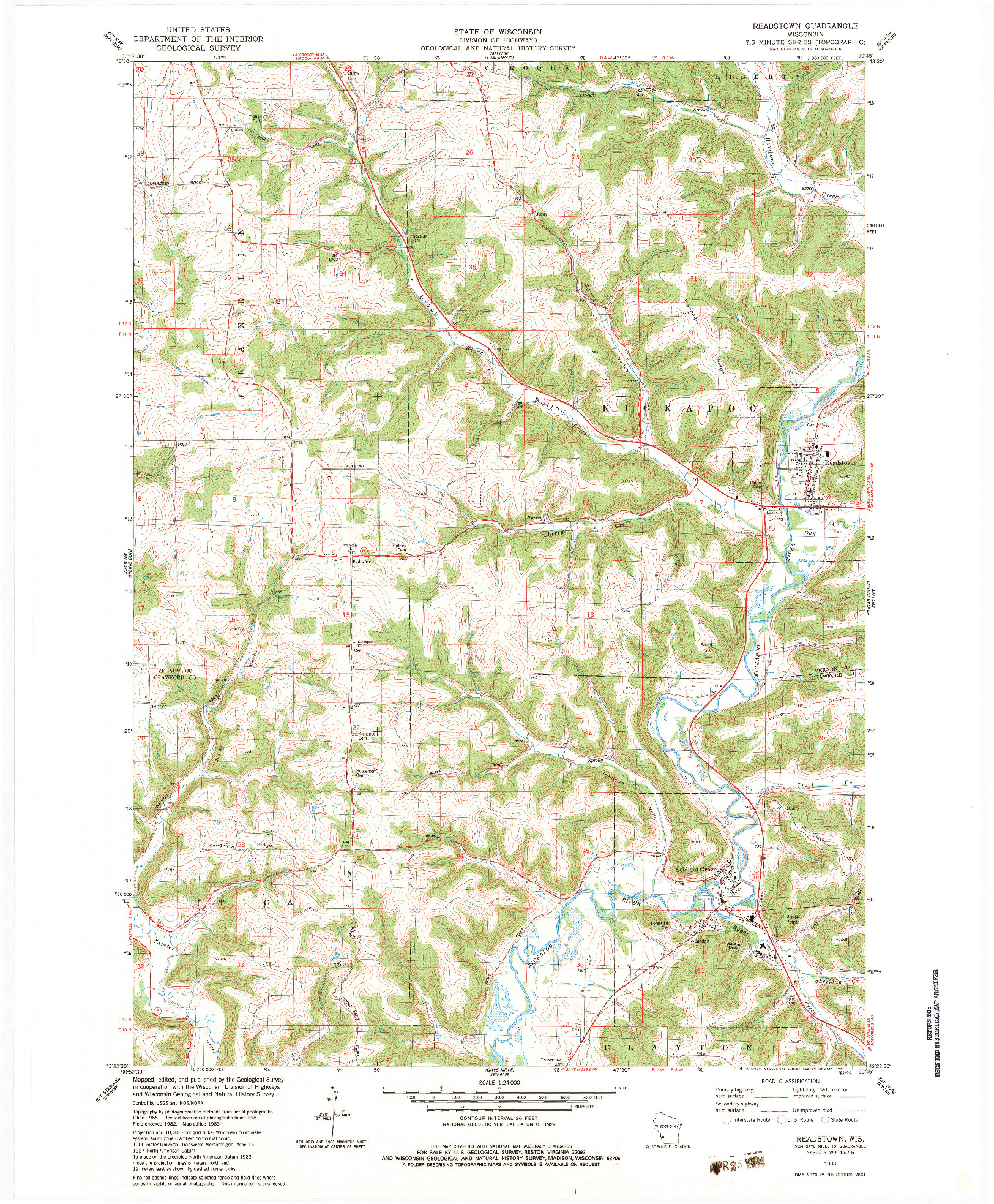 USGS 1:24000-SCALE QUADRANGLE FOR READSTOWN, WI 1983