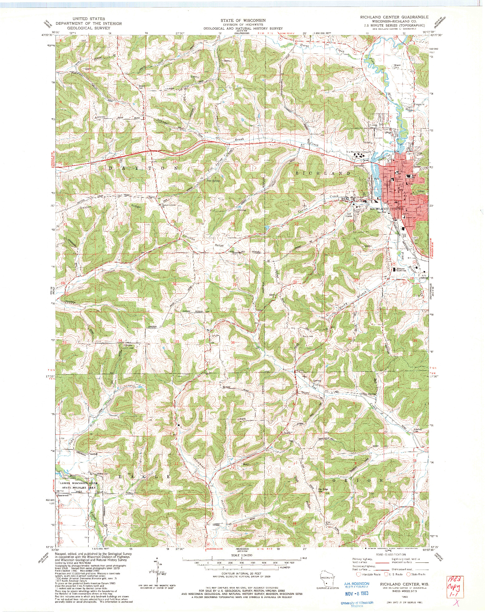 USGS 1:24000-SCALE QUADRANGLE FOR RICHLAND CENTER, WI 1983