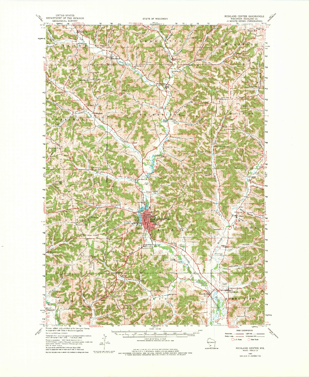 USGS 1:62500-SCALE QUADRANGLE FOR RICHLAND CENTER, WI 1960