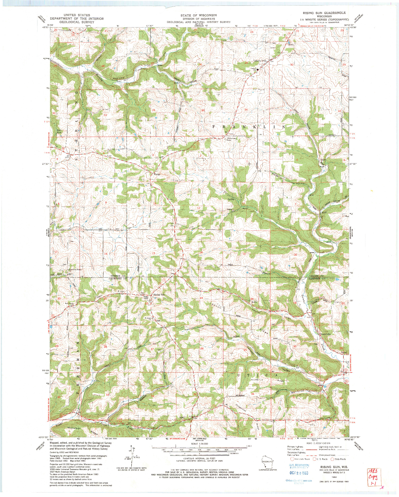 USGS 1:24000-SCALE QUADRANGLE FOR RISING SUN, WI 1983