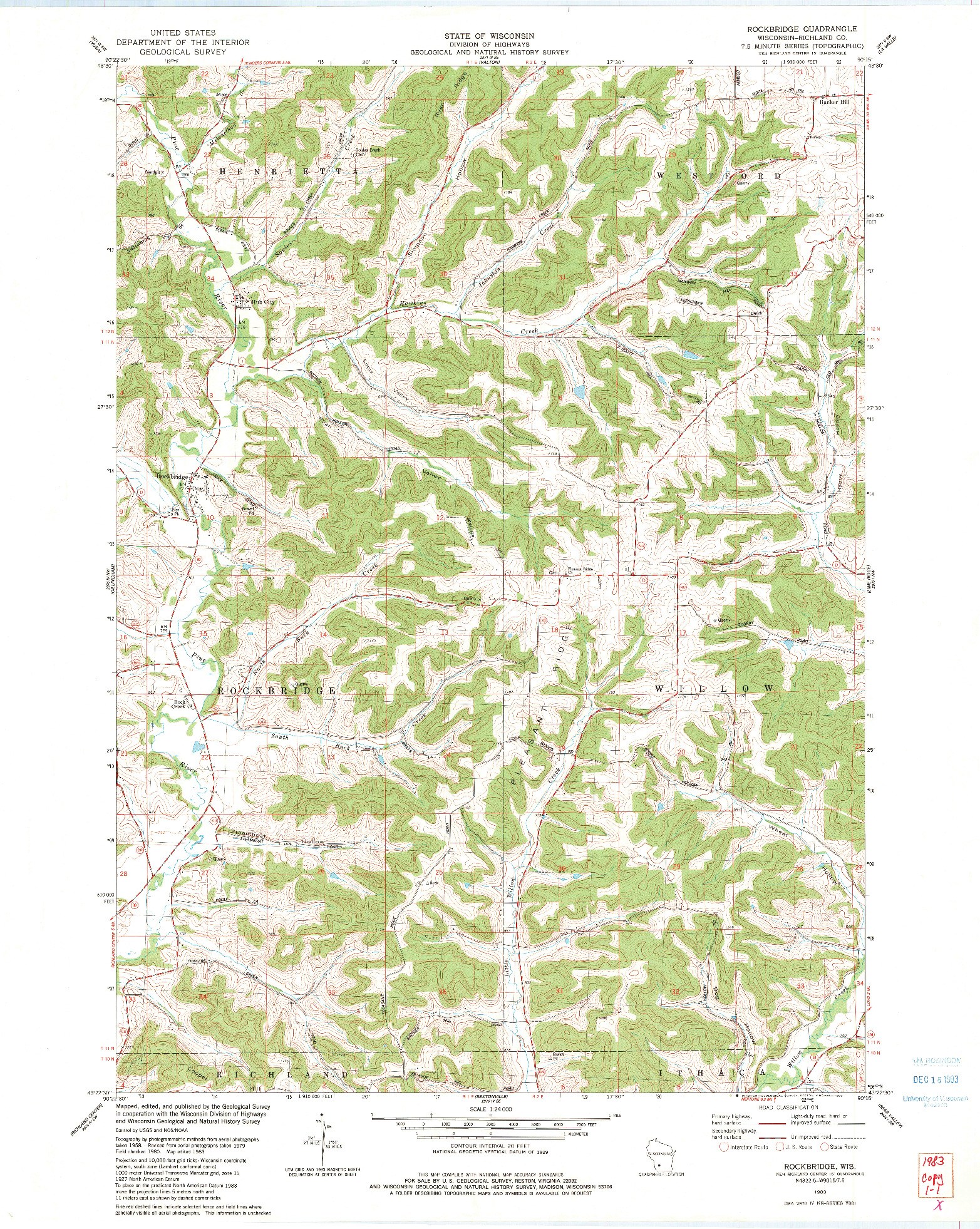 USGS 1:24000-SCALE QUADRANGLE FOR ROCKBRIDGE, WI 1983