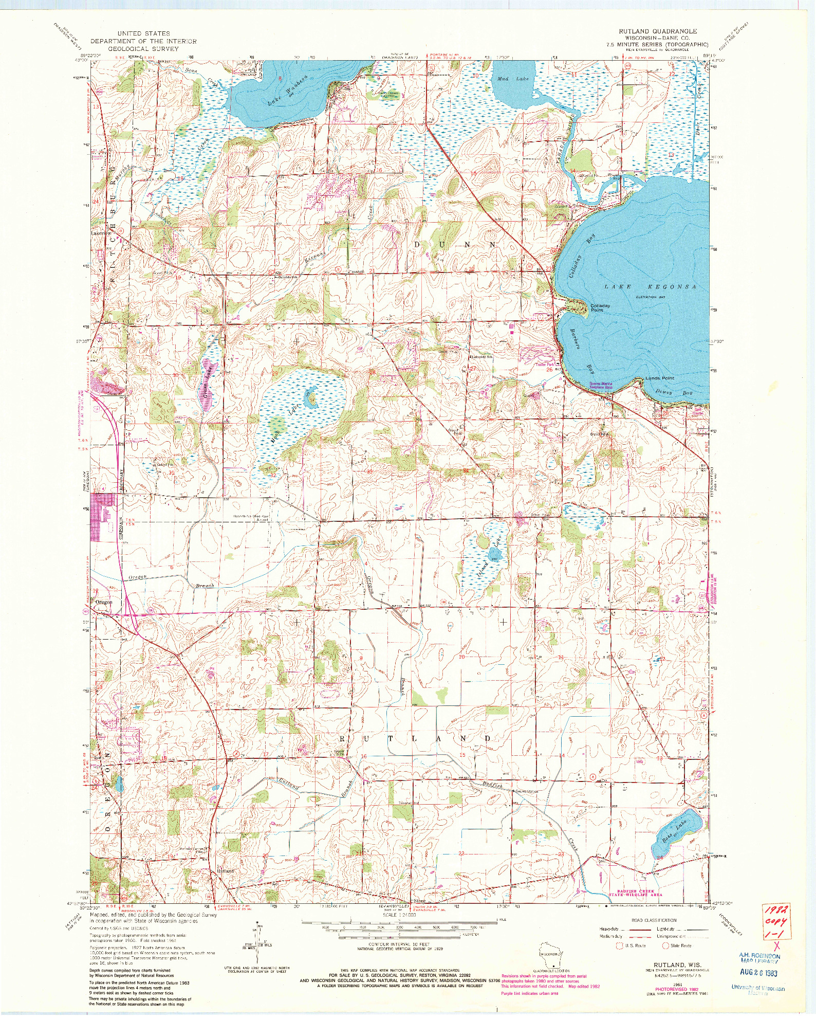 USGS 1:24000-SCALE QUADRANGLE FOR RUTLAND, WI 1961