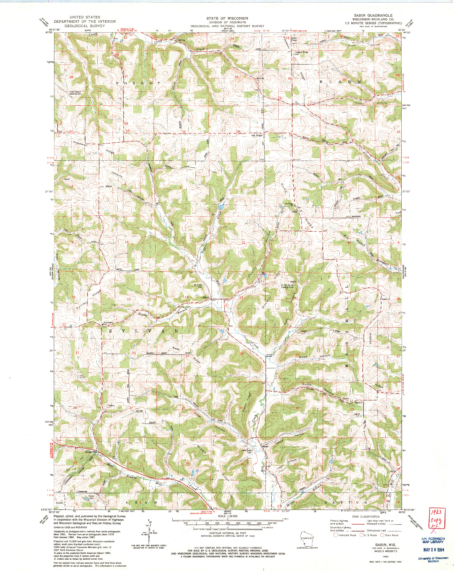 USGS 1:24000-SCALE QUADRANGLE FOR SABIN, WI 1983