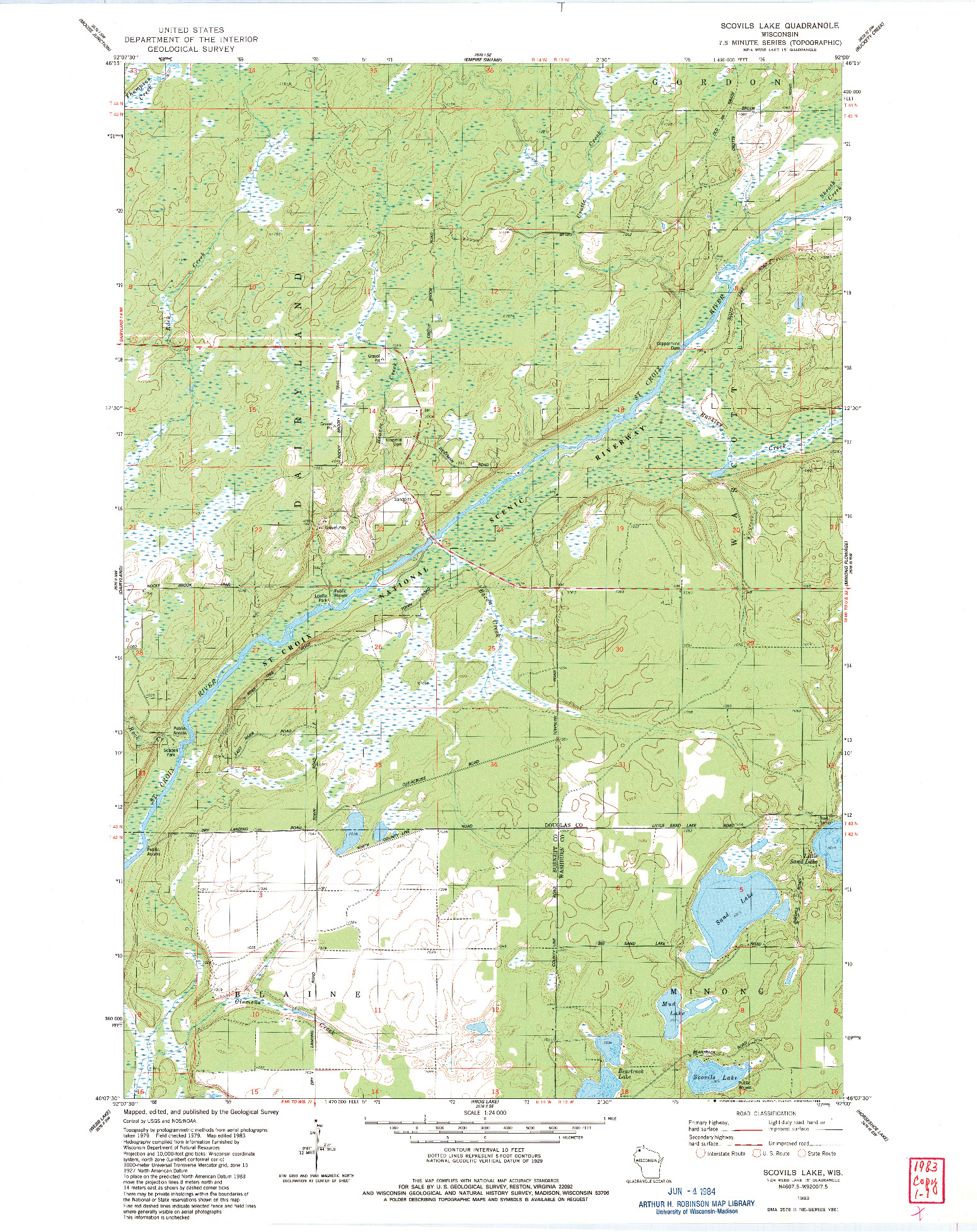 USGS 1:24000-SCALE QUADRANGLE FOR SCOVILS LAKE, WI 1983