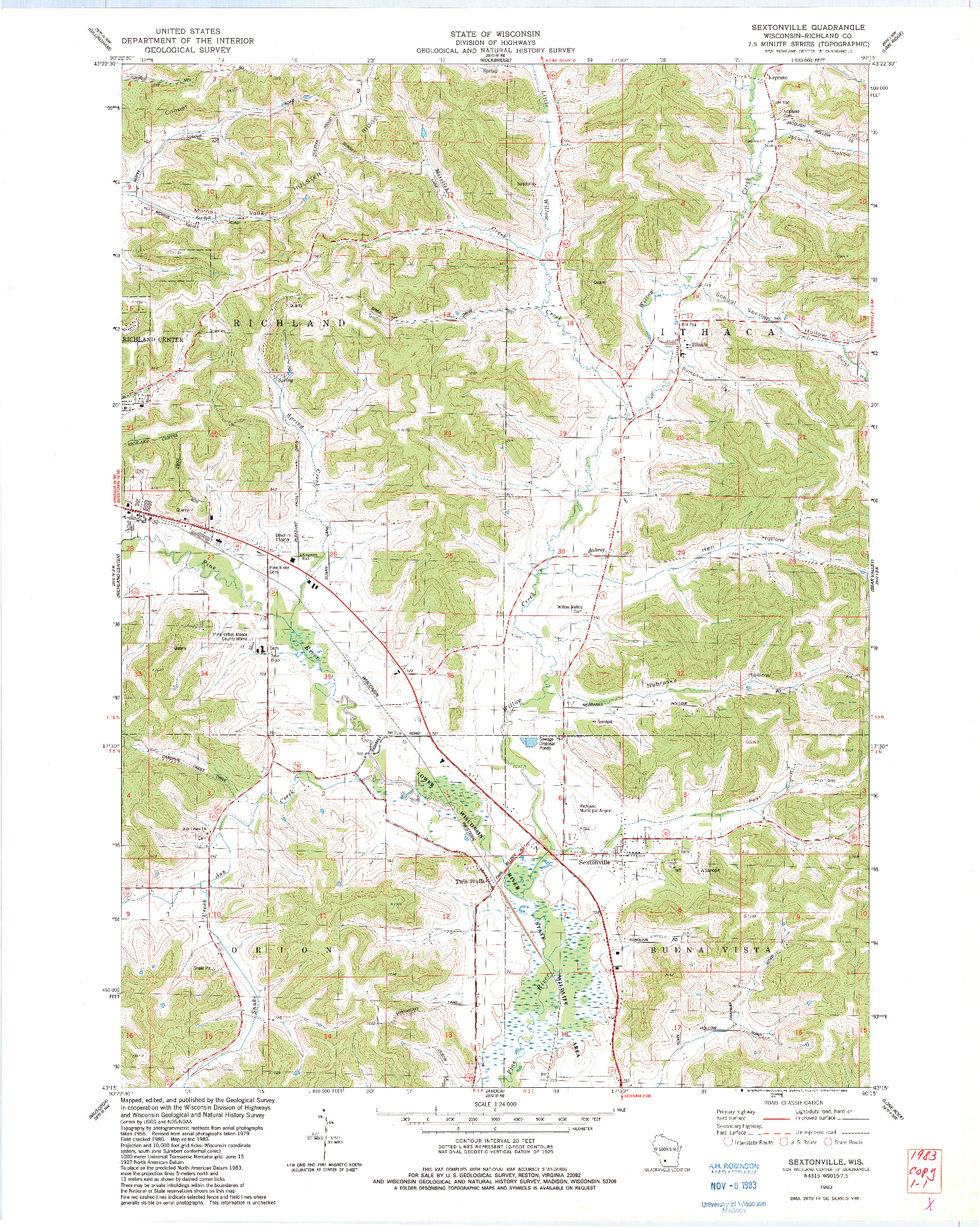 USGS 1:24000-SCALE QUADRANGLE FOR SEXTONVILLE, WI 1983