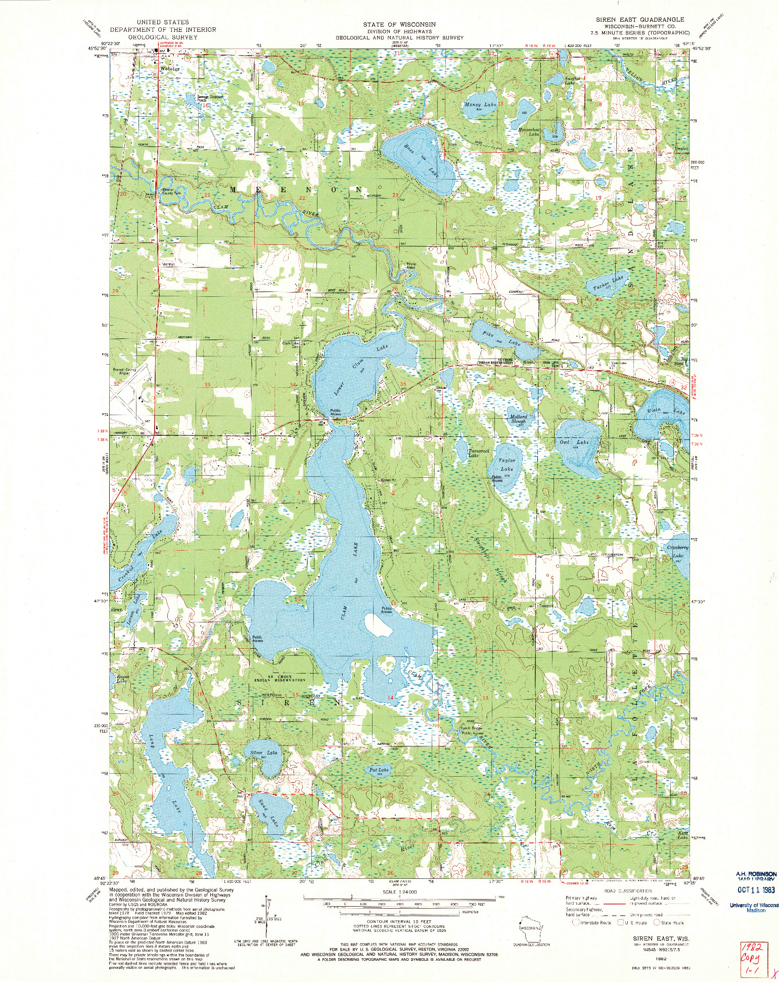 USGS 1:24000-SCALE QUADRANGLE FOR SIREN EAST, WI 1982
