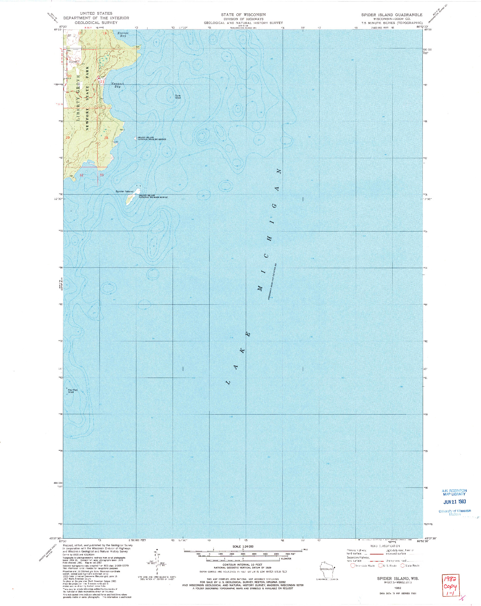 USGS 1:24000-SCALE QUADRANGLE FOR SPIDER ISLAND, WI 1982