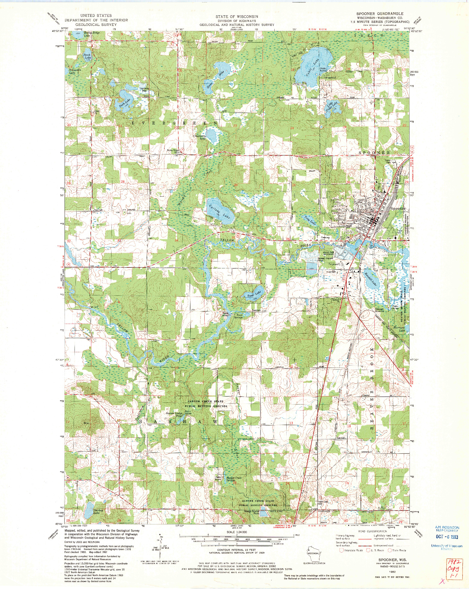 USGS 1:24000-SCALE QUADRANGLE FOR SPOONER, WI 1982