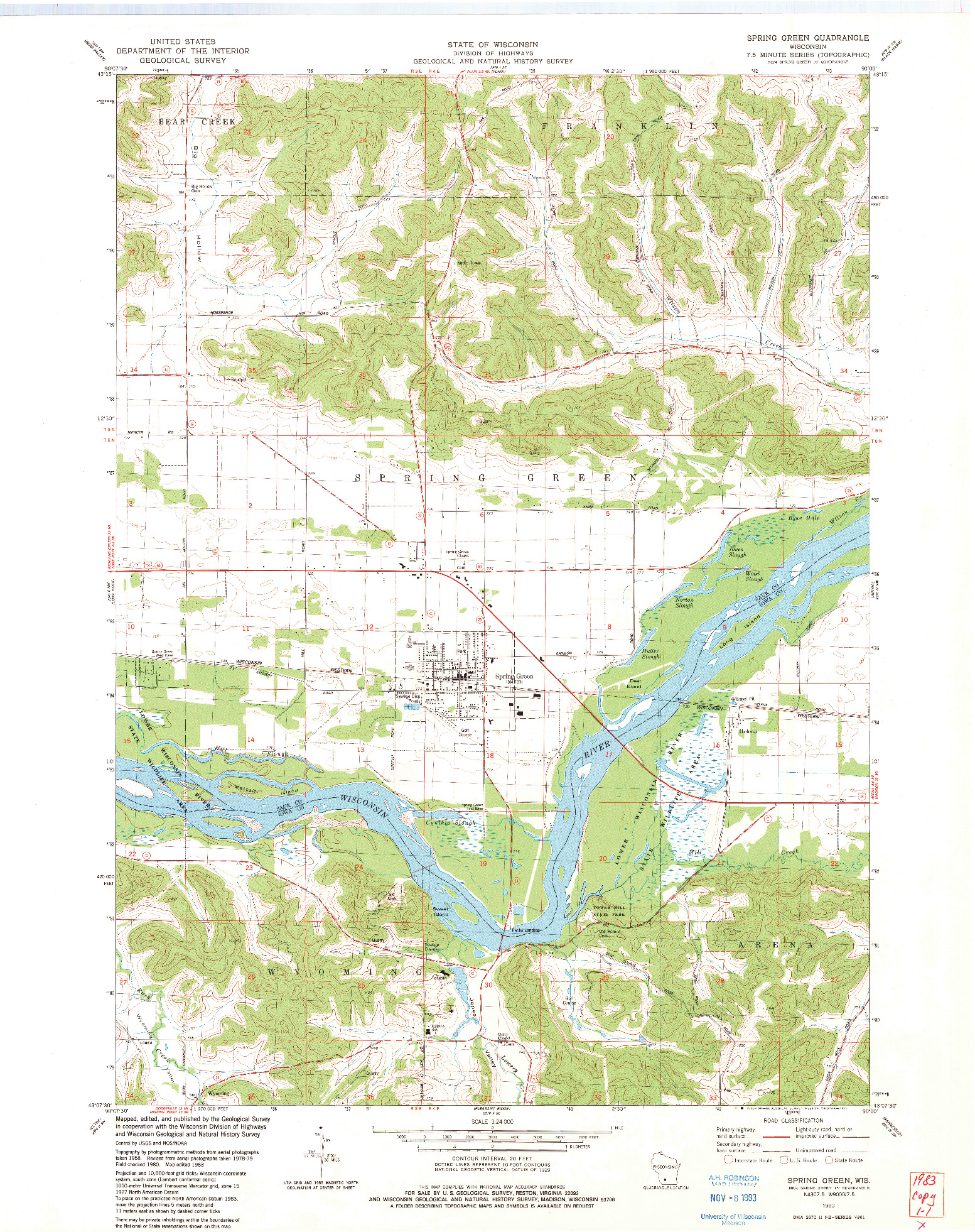 USGS 1:24000-SCALE QUADRANGLE FOR SPRING GREEN, WI 1983