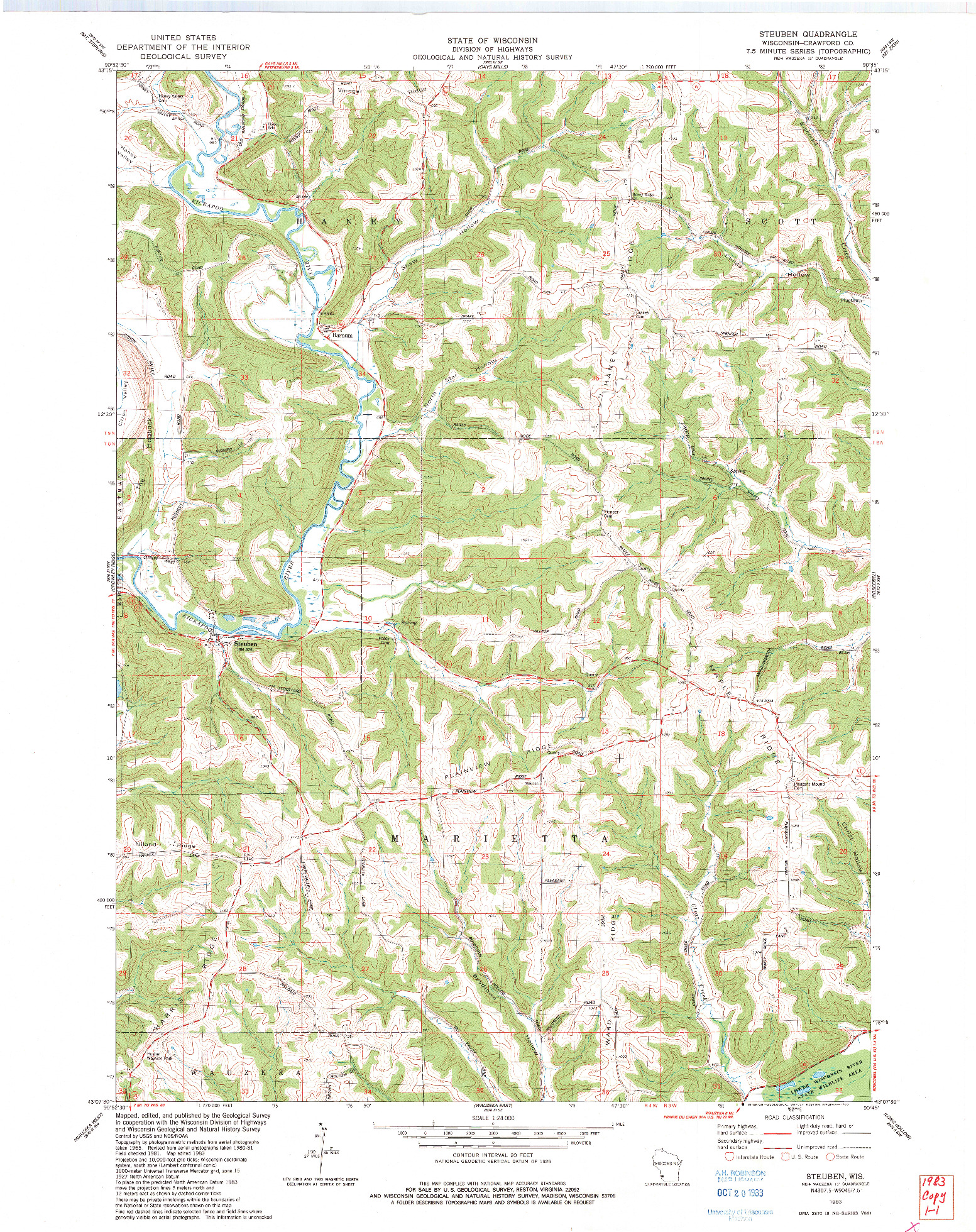 USGS 1:24000-SCALE QUADRANGLE FOR STEUBEN, WI 1983