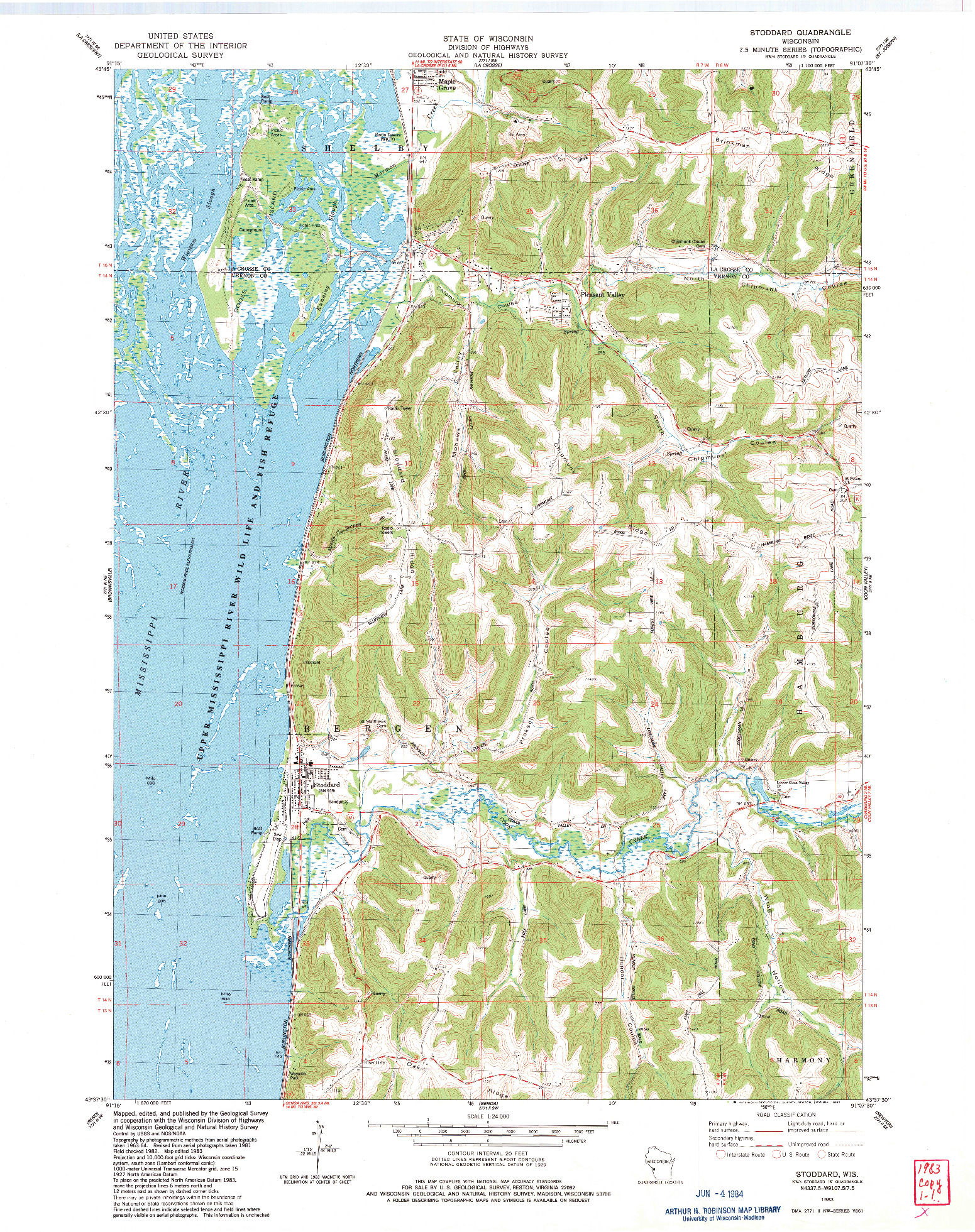 USGS 1:24000-SCALE QUADRANGLE FOR STODDARD, WI 1983