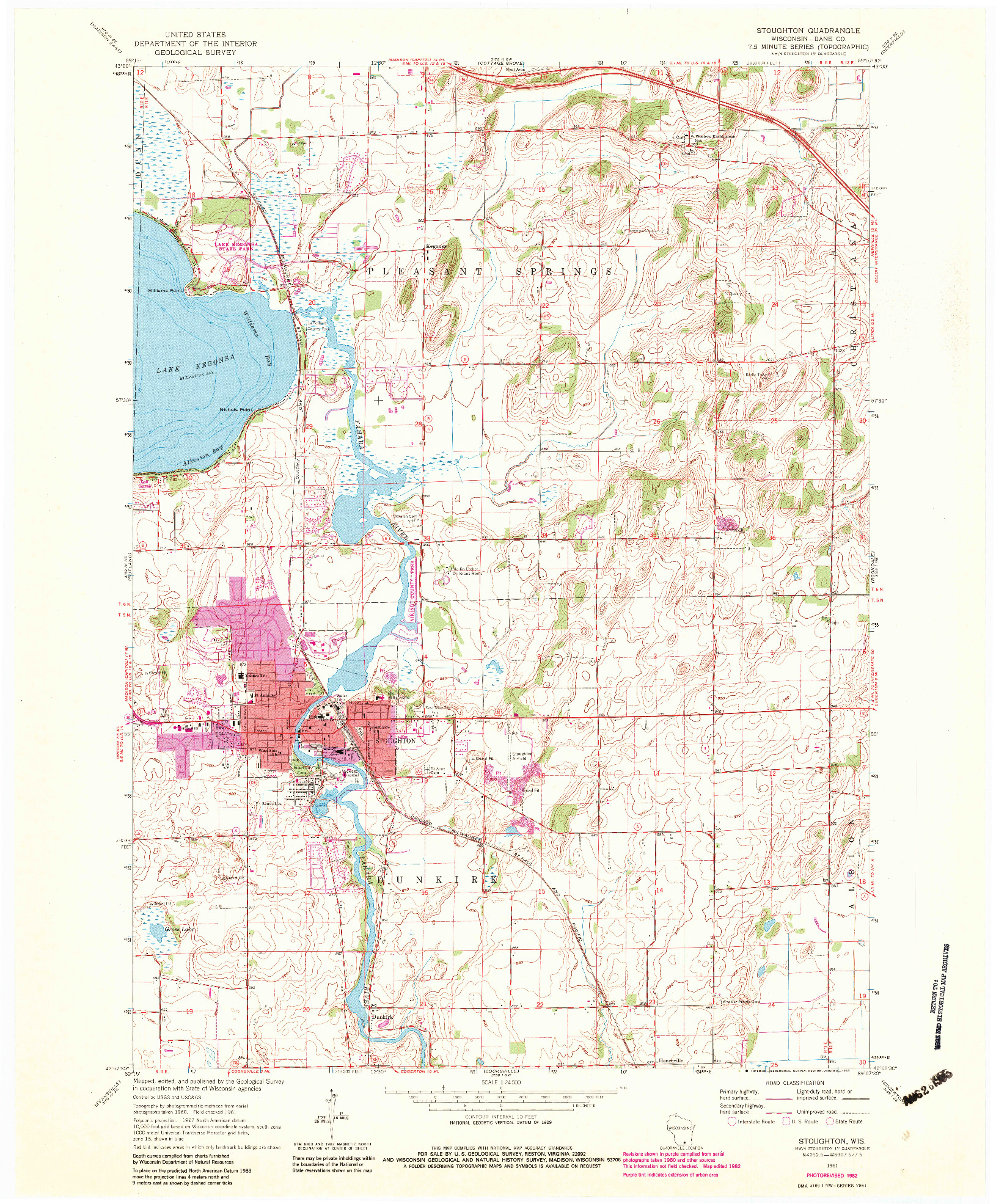 USGS 1:24000-SCALE QUADRANGLE FOR STOUGHTON, WI 1961