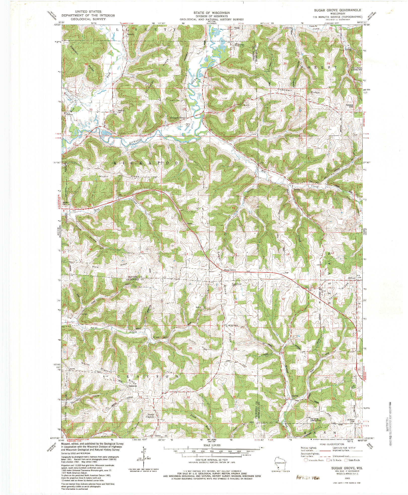 USGS 1:24000-SCALE QUADRANGLE FOR SUGAR GROVE, WI 1983