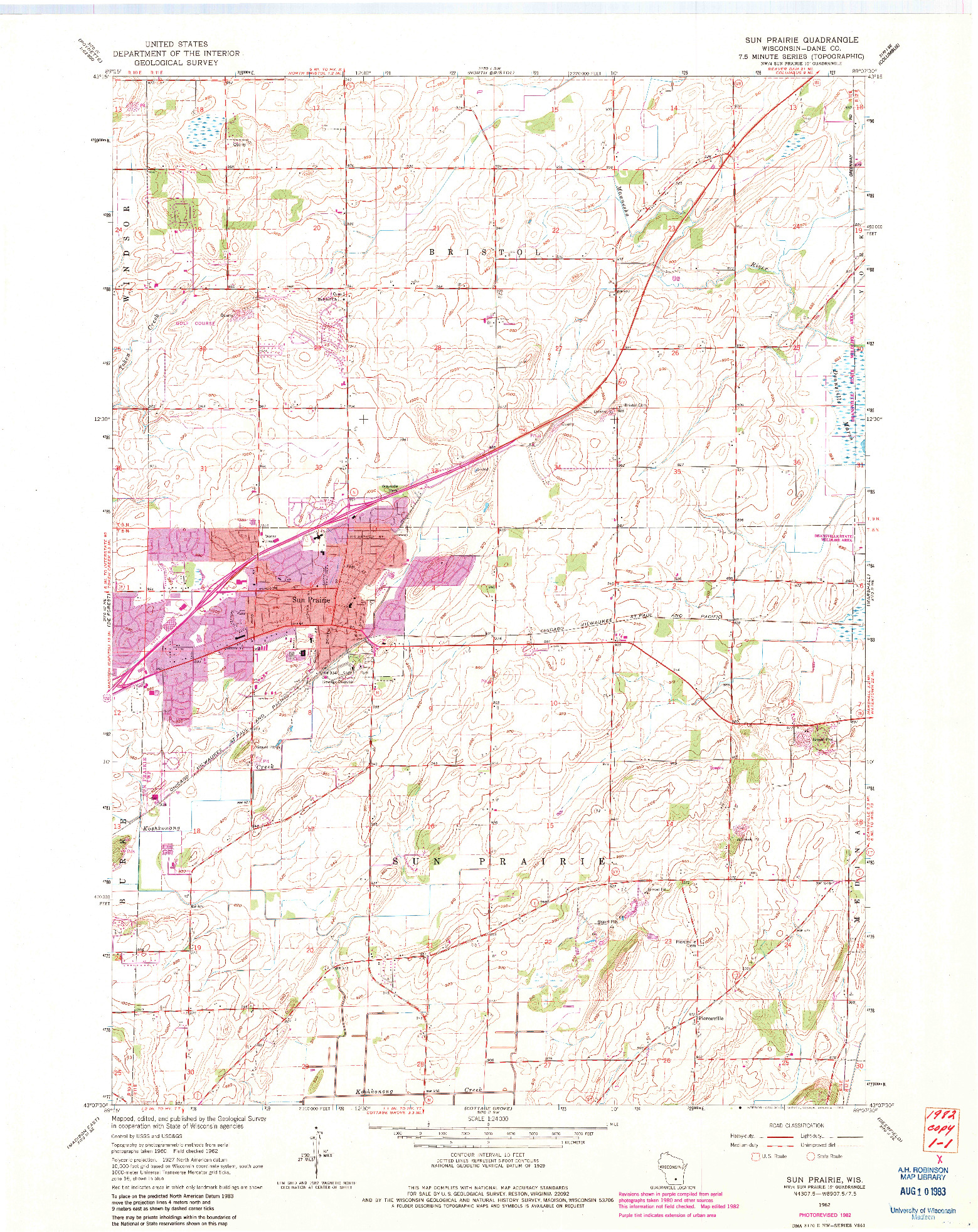 USGS 1:24000-SCALE QUADRANGLE FOR SUN PRAIRIE, WI 1962