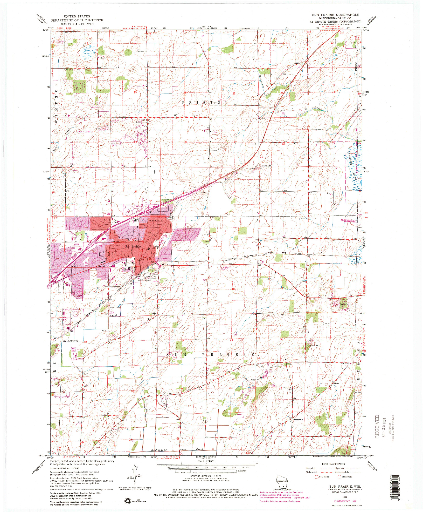 USGS 1:24000-SCALE QUADRANGLE FOR SUN PRAIRIE, WI 1962