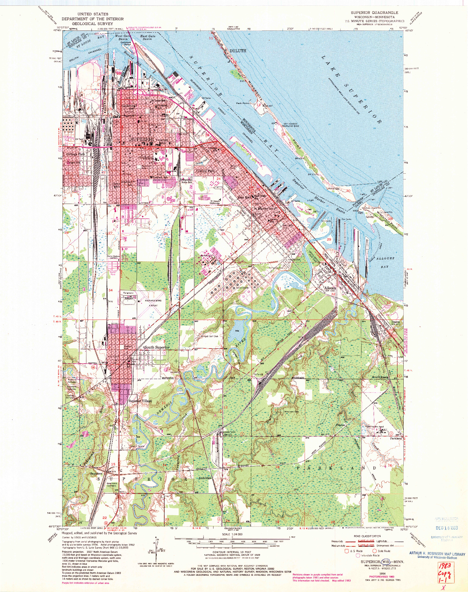 USGS 1:24000-SCALE QUADRANGLE FOR SUPERIOR, WI 1954