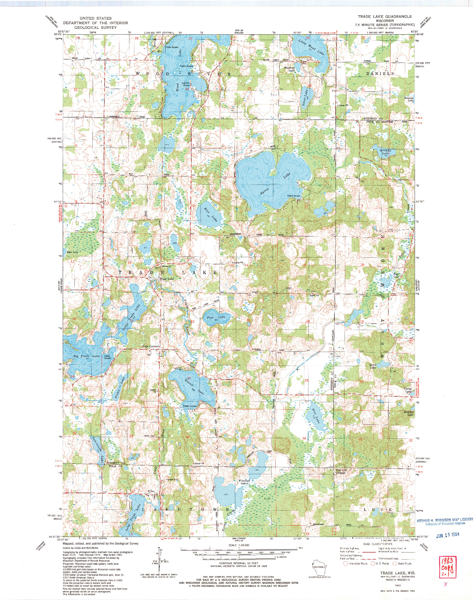 USGS 1:24000-SCALE QUADRANGLE FOR TRADE LAKE, WI 1983