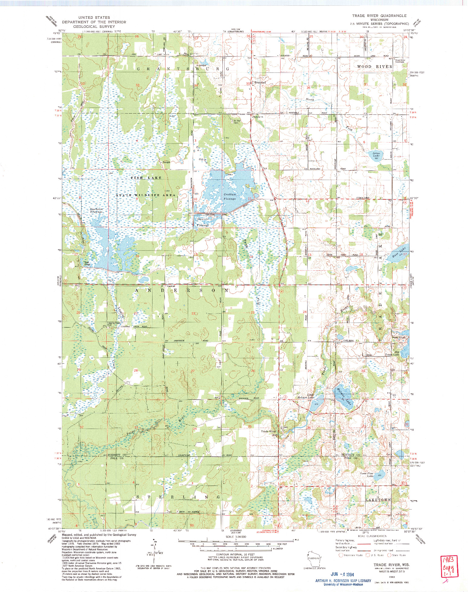 USGS 1:24000-SCALE QUADRANGLE FOR TRADE RIVER, WI 1983