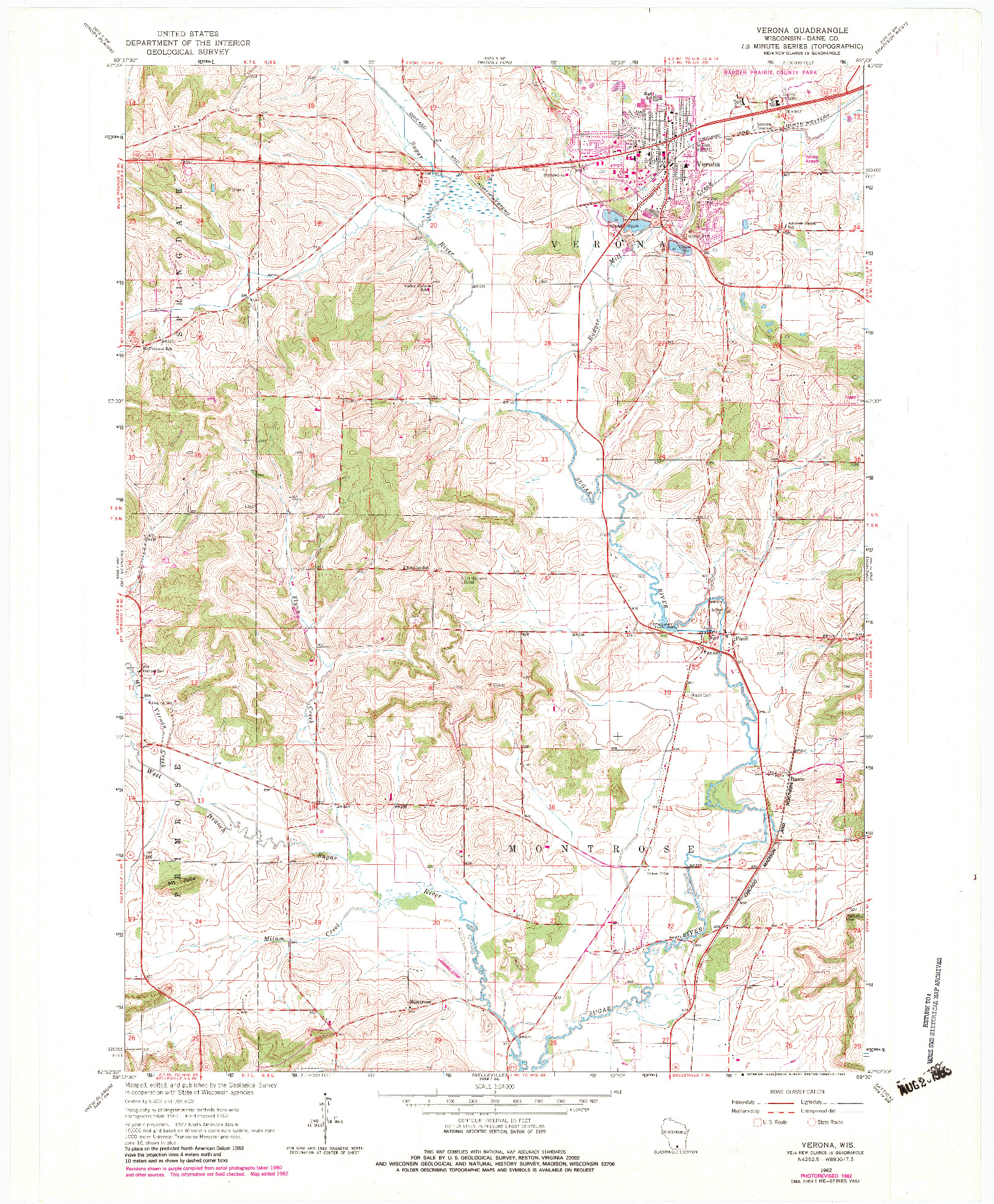 USGS 1:24000-SCALE QUADRANGLE FOR VERONA, WI 1962