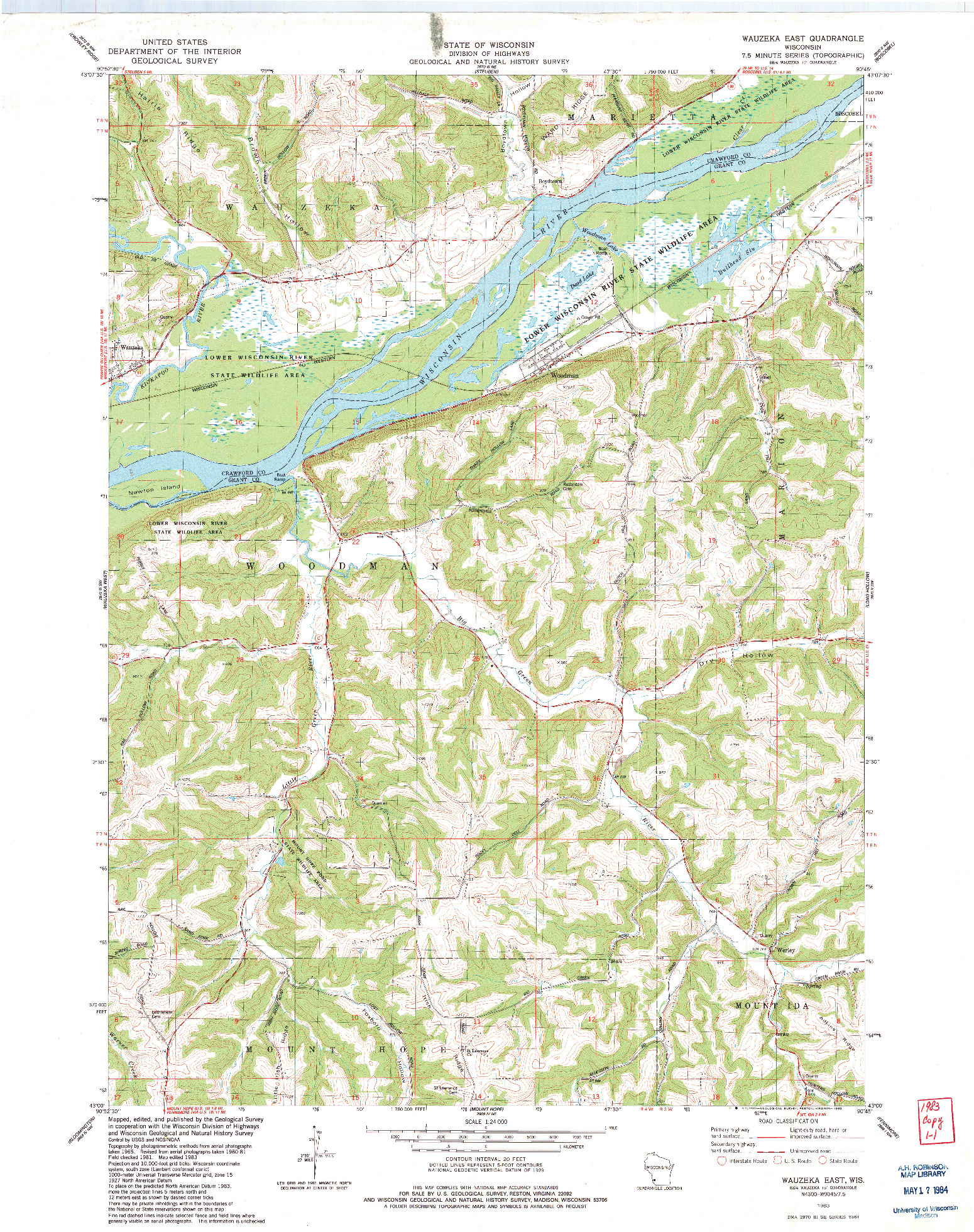 USGS 1:24000-SCALE QUADRANGLE FOR WAUZEKA EAST, WI 1983