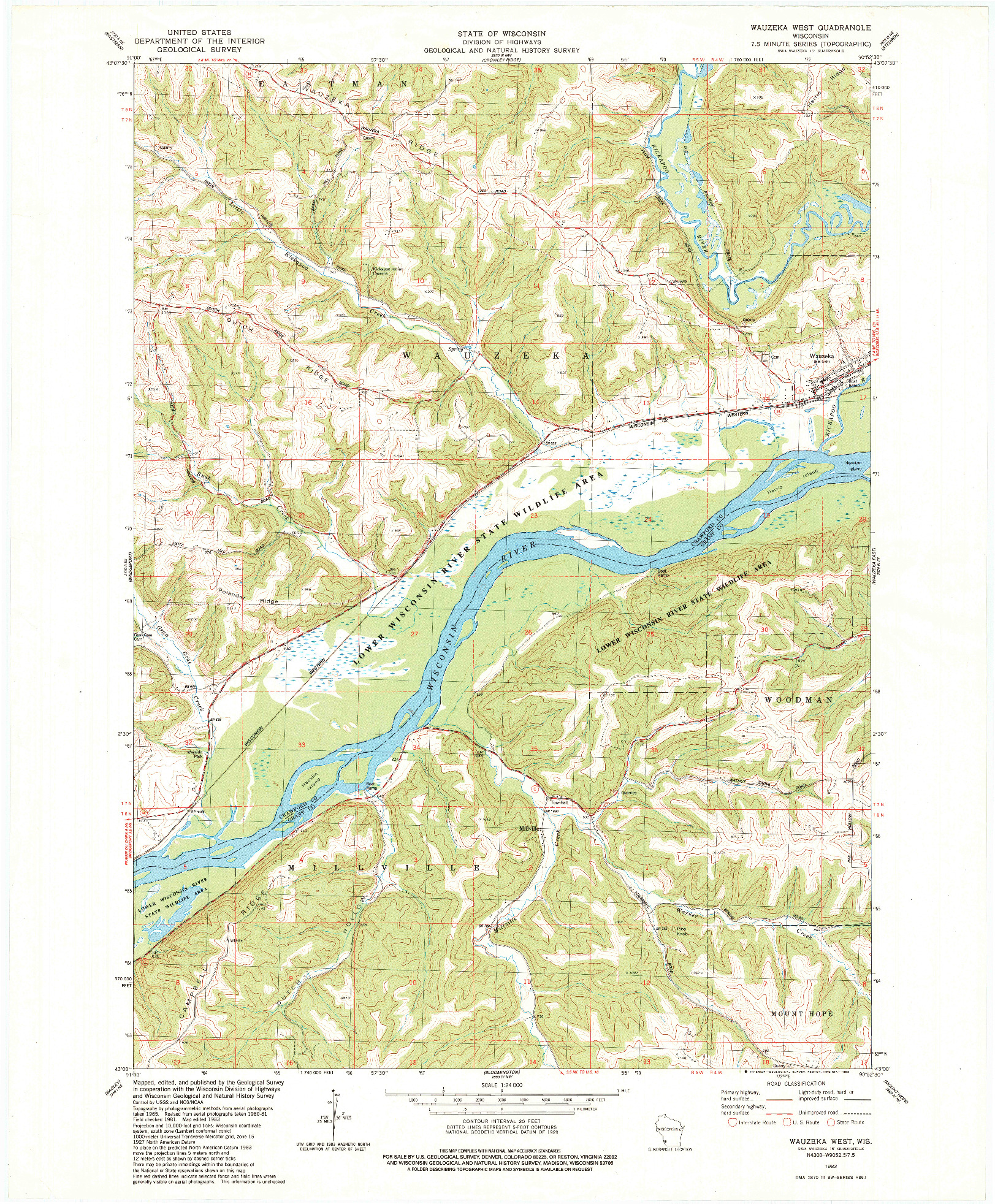 USGS 1:24000-SCALE QUADRANGLE FOR WAUZEKA WEST, WI 1983