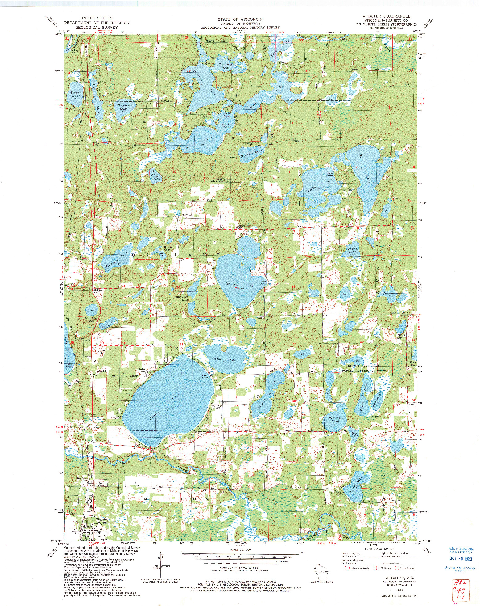 USGS 1:24000-SCALE QUADRANGLE FOR WEBSTER, WI 1982