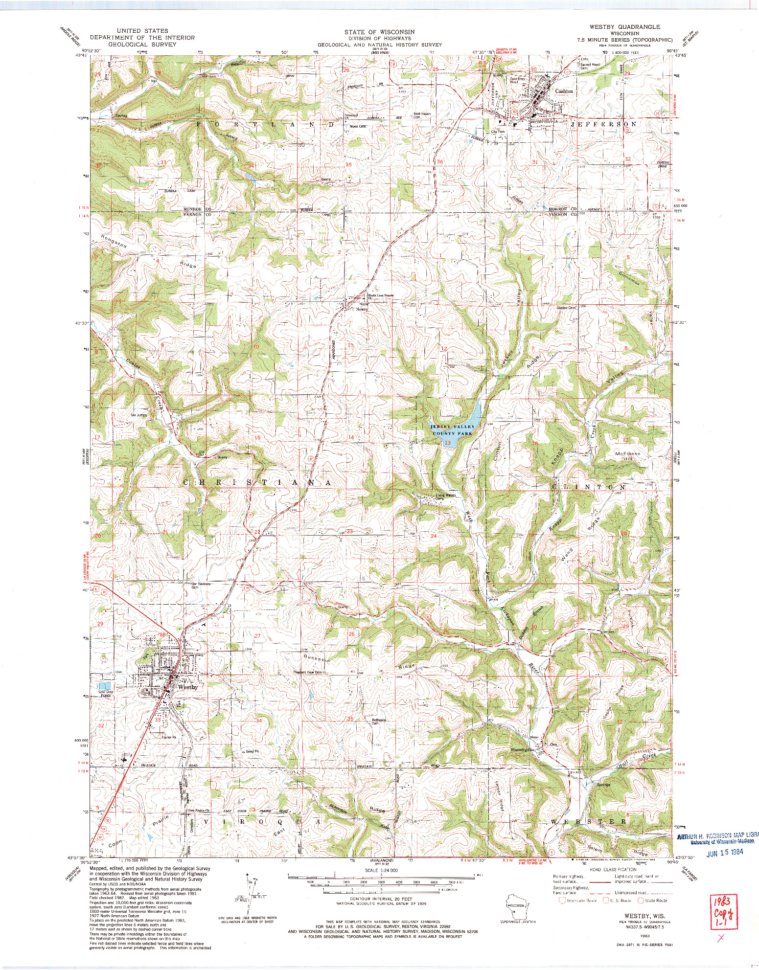 USGS 1:24000-SCALE QUADRANGLE FOR WESTBY, WI 1983