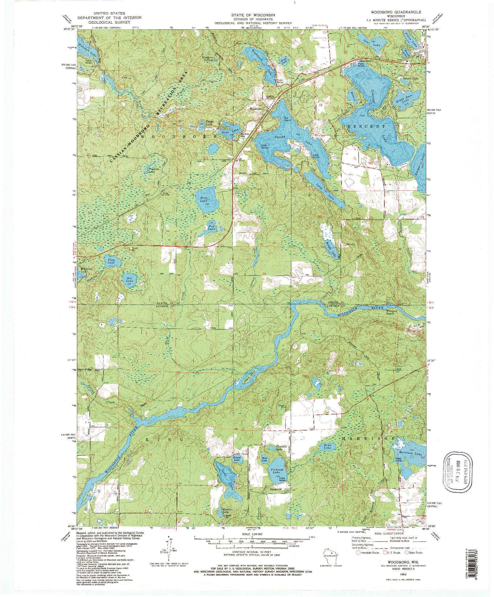 USGS 1:24000-SCALE QUADRANGLE FOR WOODBORO, WI 1982