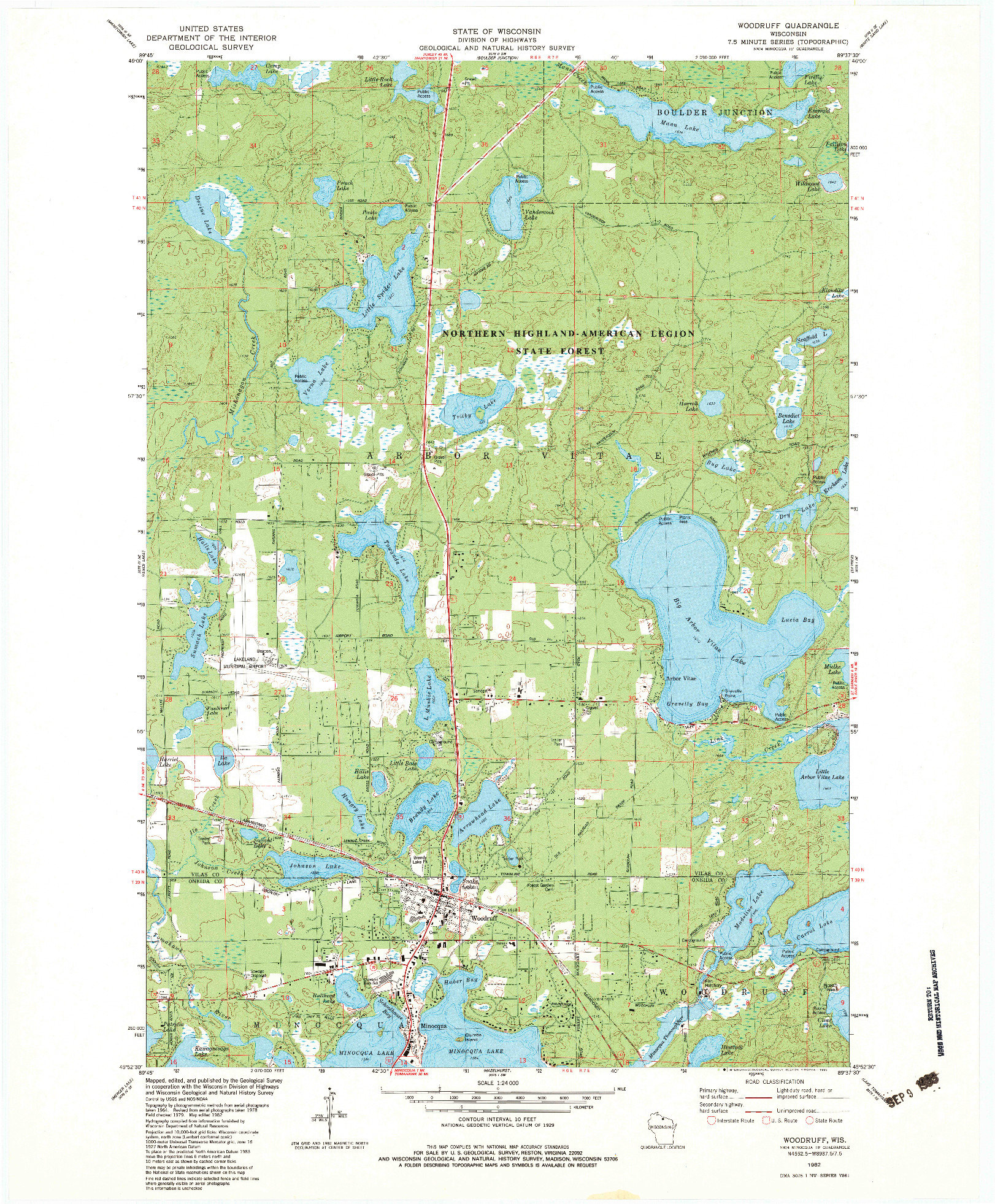 USGS 1:24000-SCALE QUADRANGLE FOR WOODRUFF, WI 1982