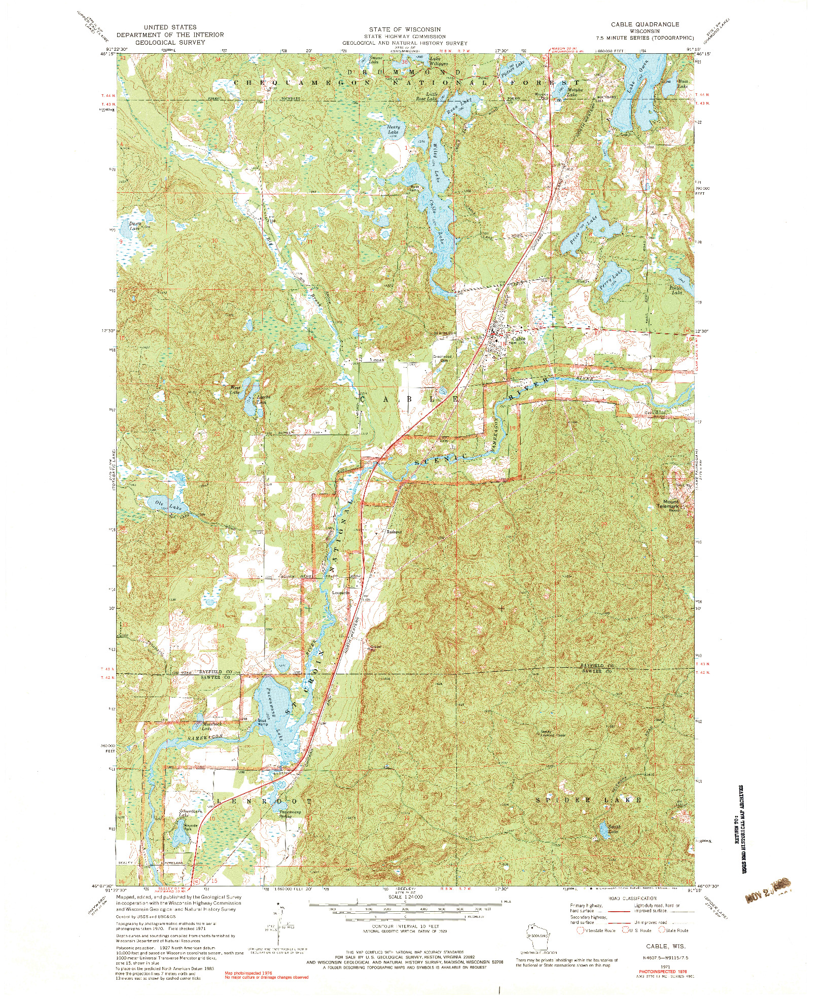 USGS 1:24000-SCALE QUADRANGLE FOR CABLE, WI 1971