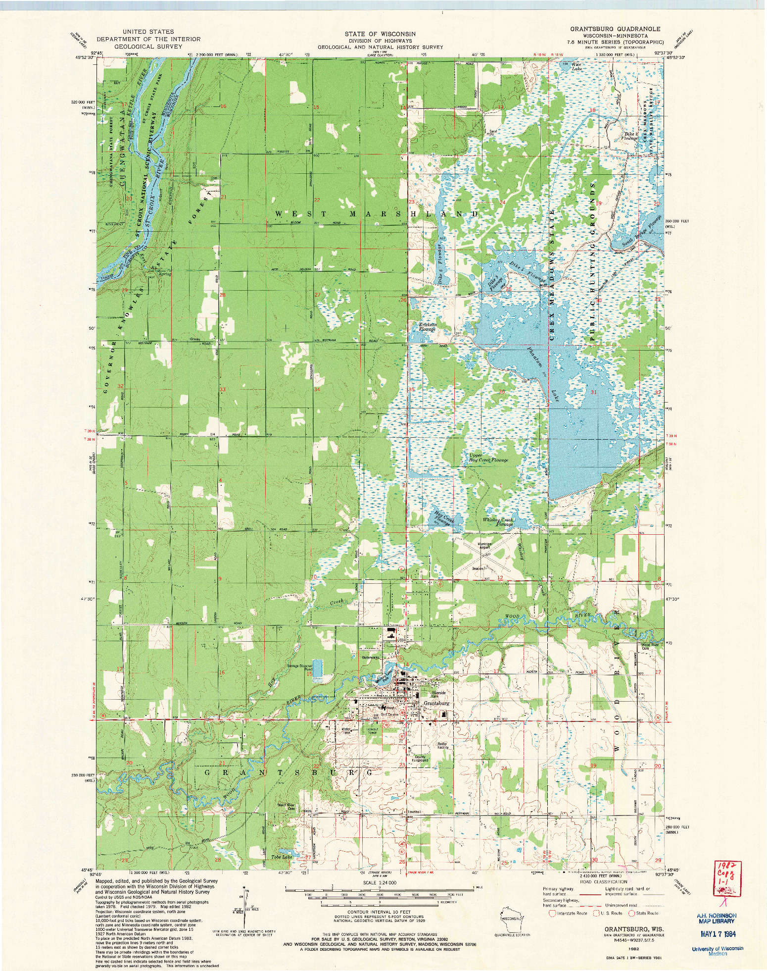 USGS 1:24000-SCALE QUADRANGLE FOR GRANTSBURG, WI 1982