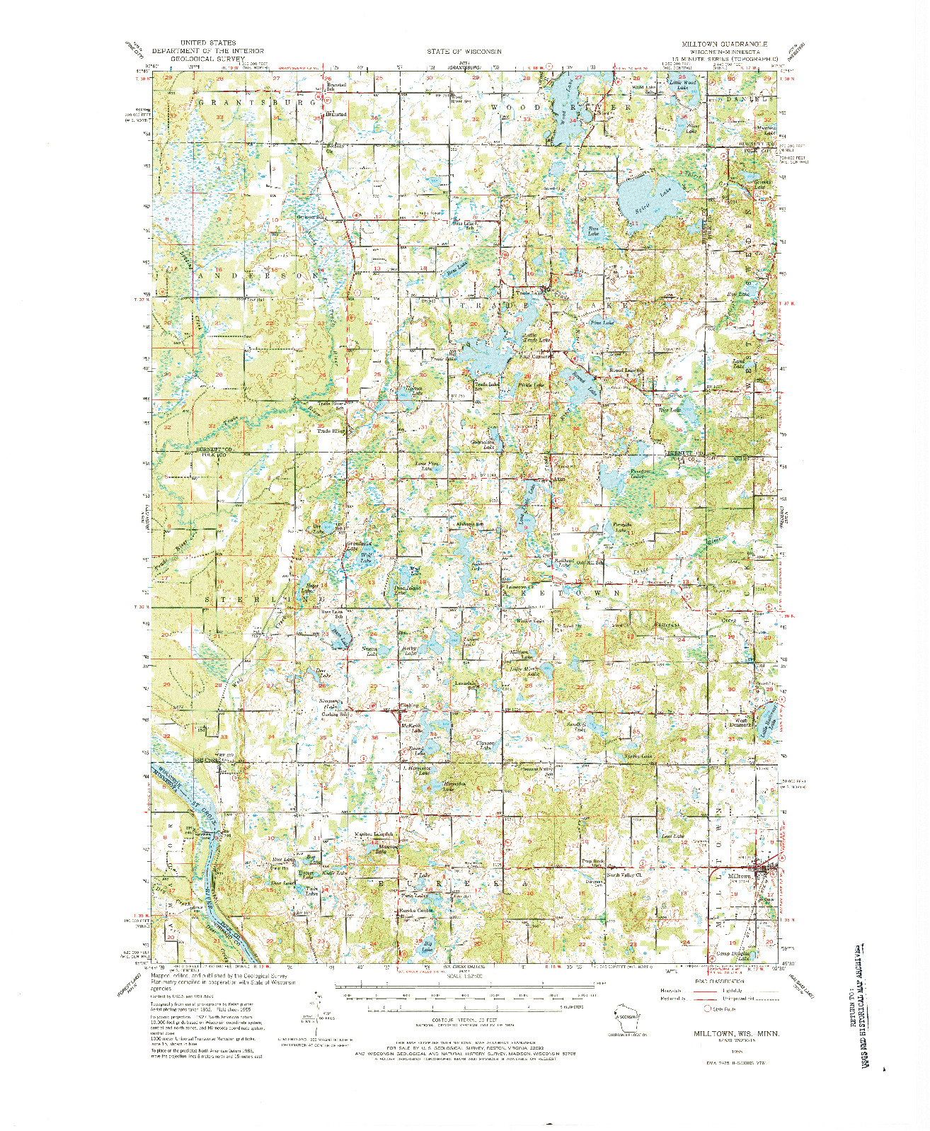 USGS 1:62500-SCALE QUADRANGLE FOR MILLTOWN, WI 1955