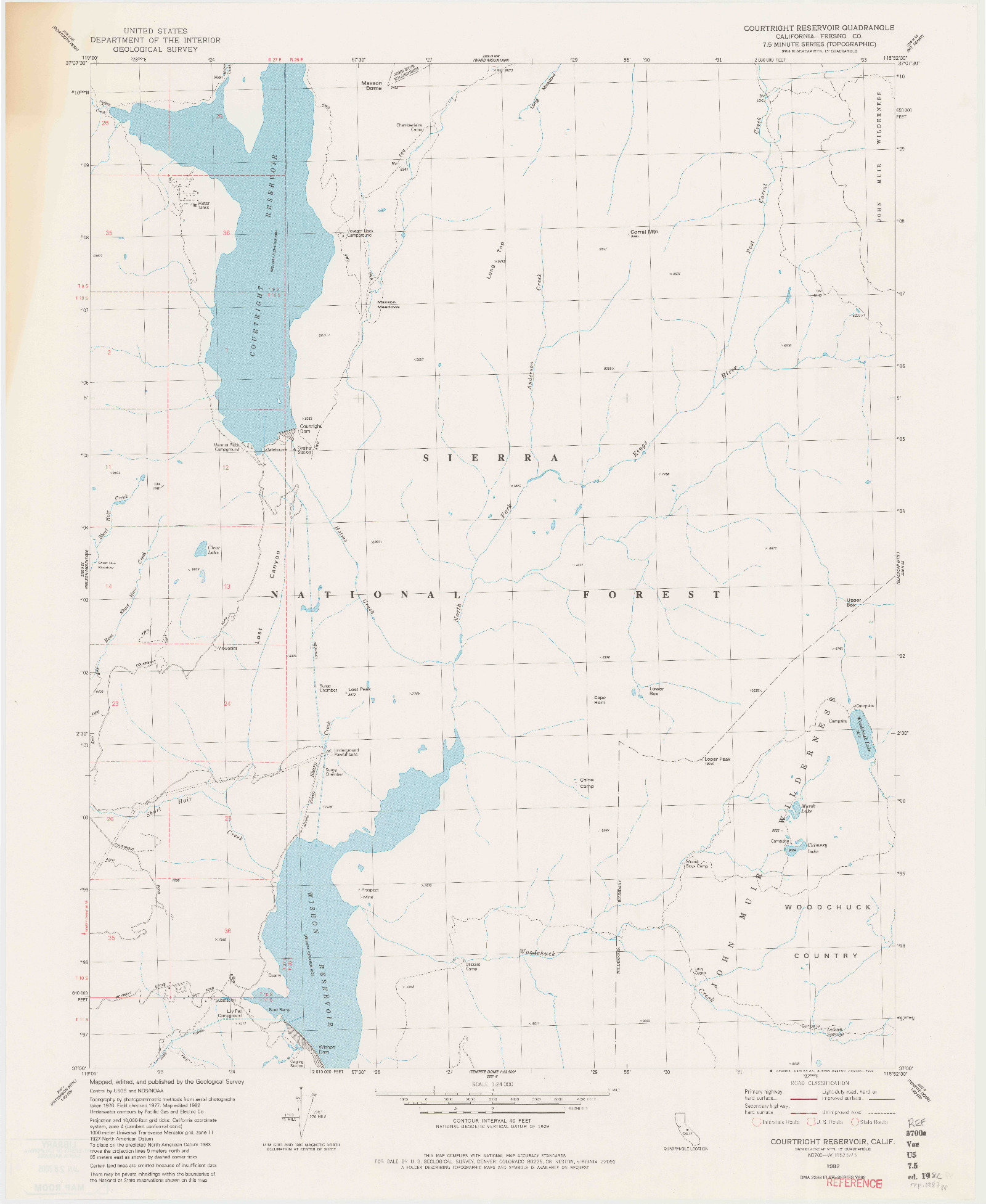 USGS 1:24000-SCALE QUADRANGLE FOR COURTRIGHT RESERVOIR, CA 1982