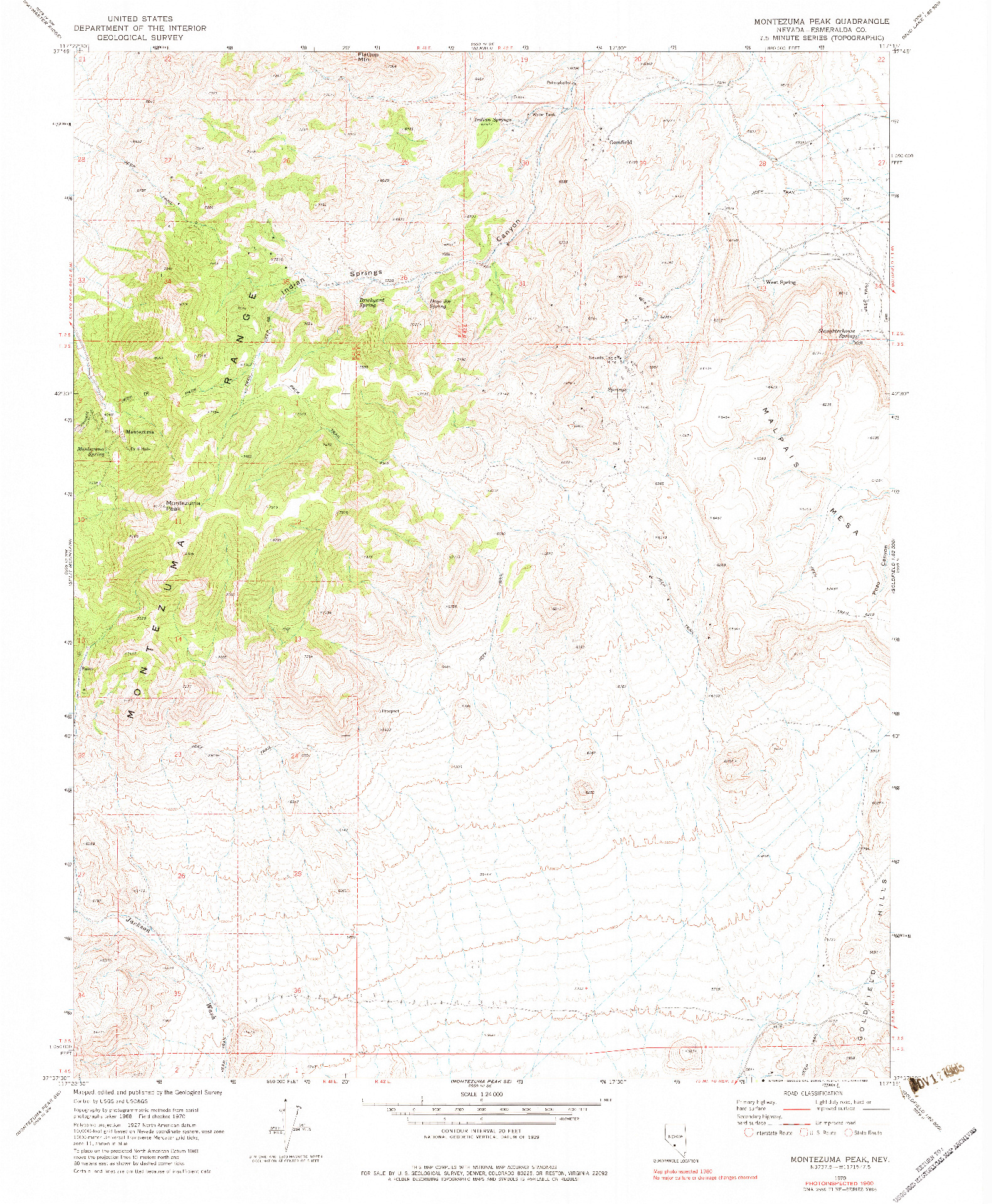 USGS 1:24000-SCALE QUADRANGLE FOR MONTEZUMA PEAK, NV 1970