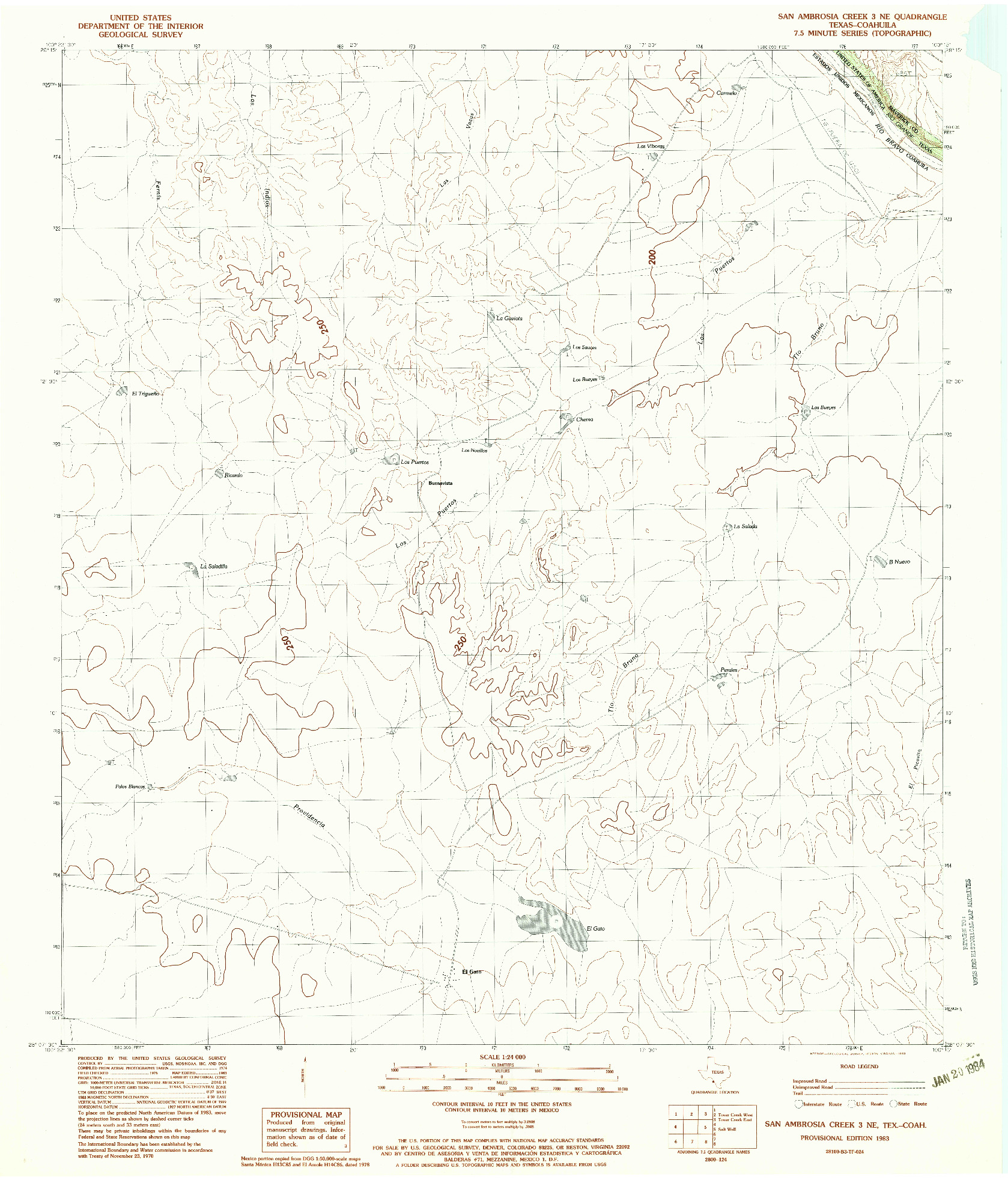 USGS 1:24000-SCALE QUADRANGLE FOR SAN AMBROSIA CREEK 3 NE, TX 1983