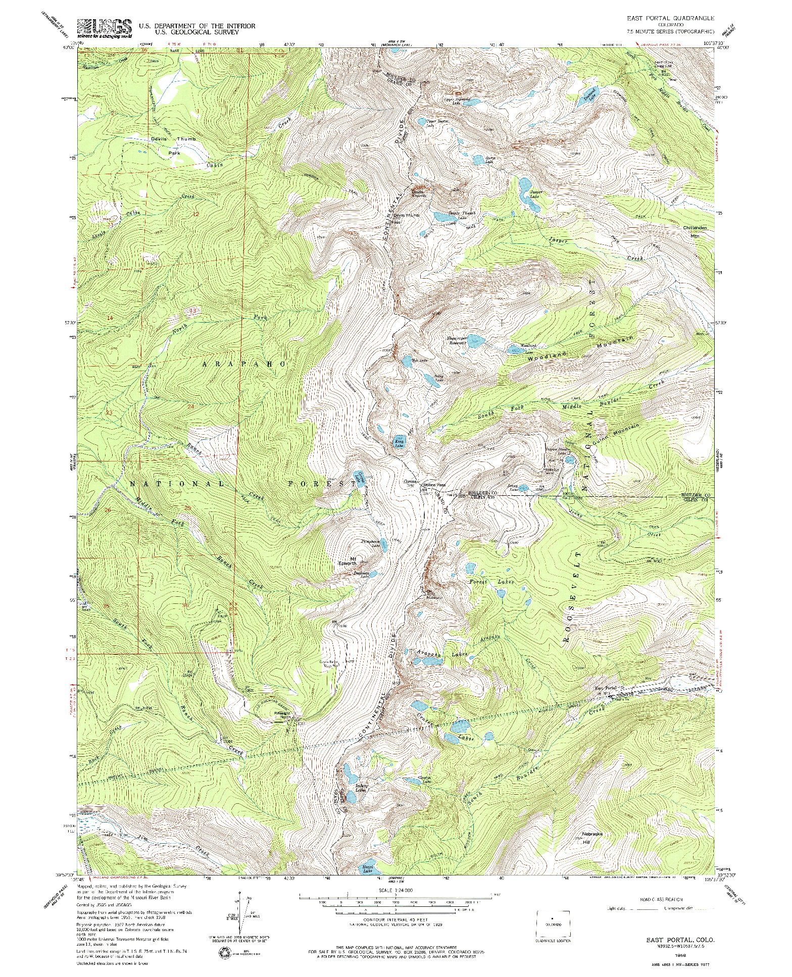 USGS 1:24000-SCALE QUADRANGLE FOR EAST PORTAL, CO 1958