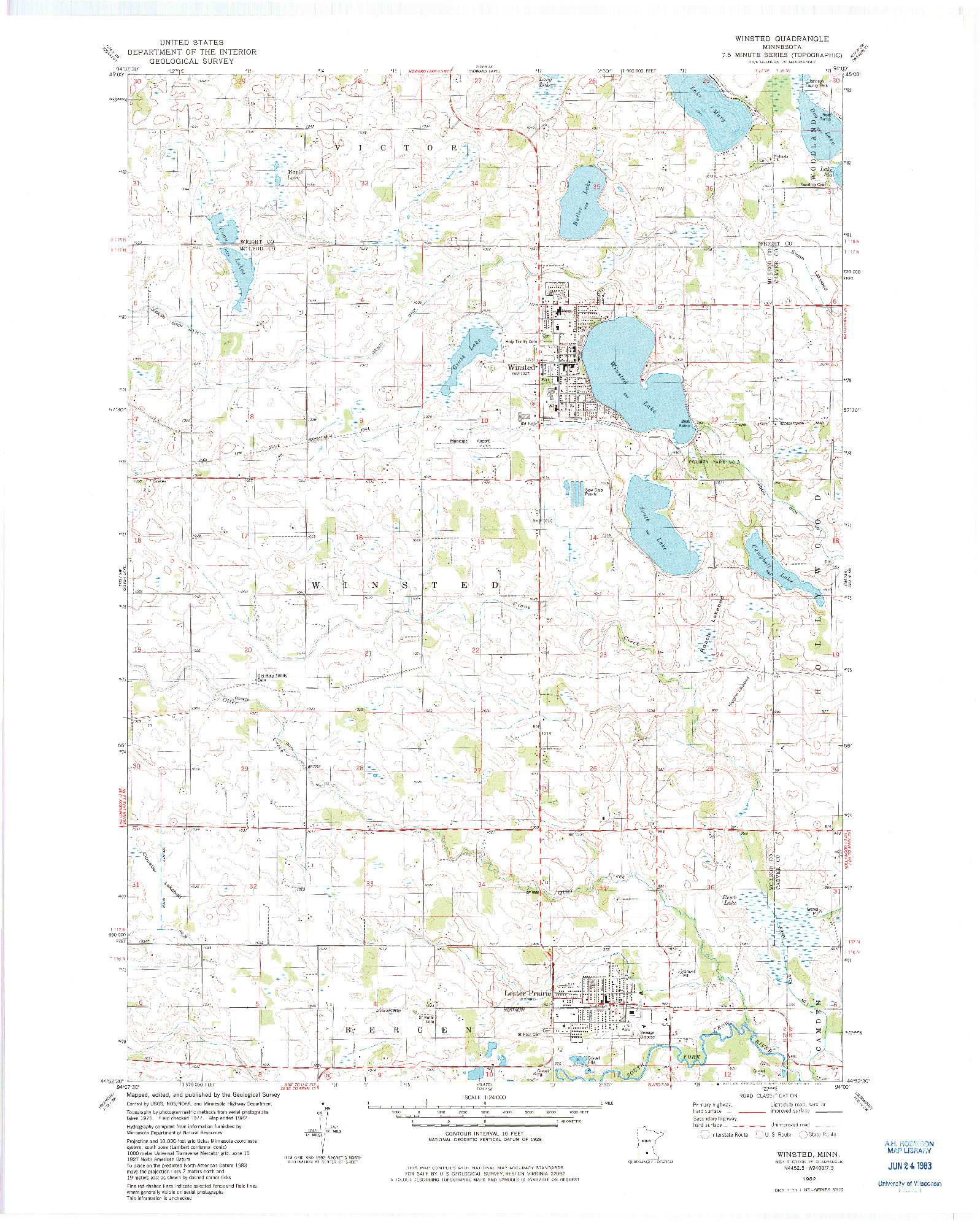 USGS 1:24000-SCALE QUADRANGLE FOR WINSTED, MN 1982