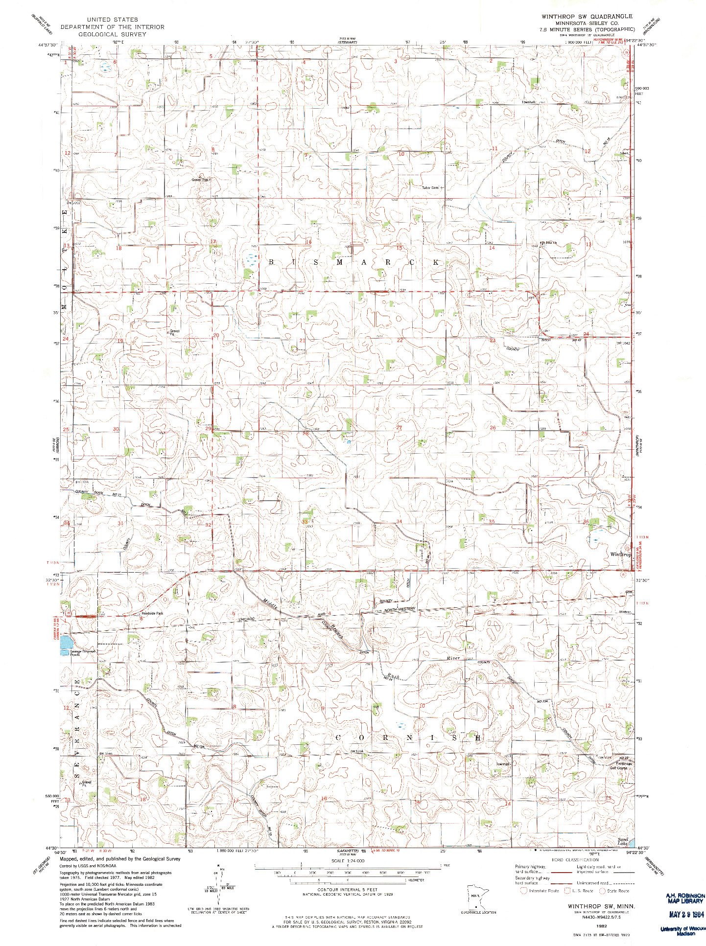 USGS 1:24000-SCALE QUADRANGLE FOR WINTHROP SW, MN 1982