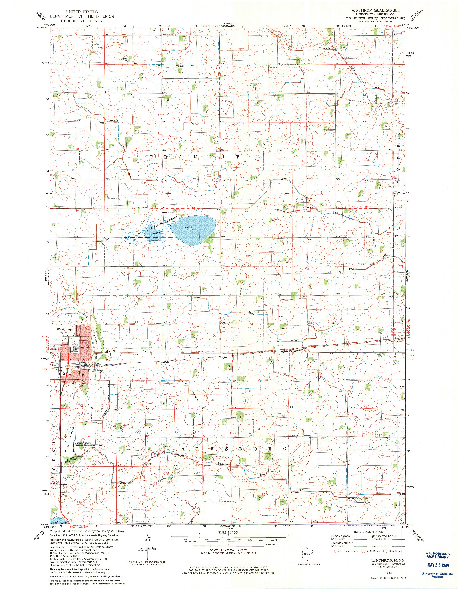 USGS 1:24000-SCALE QUADRANGLE FOR WINTHROP, MN 1982