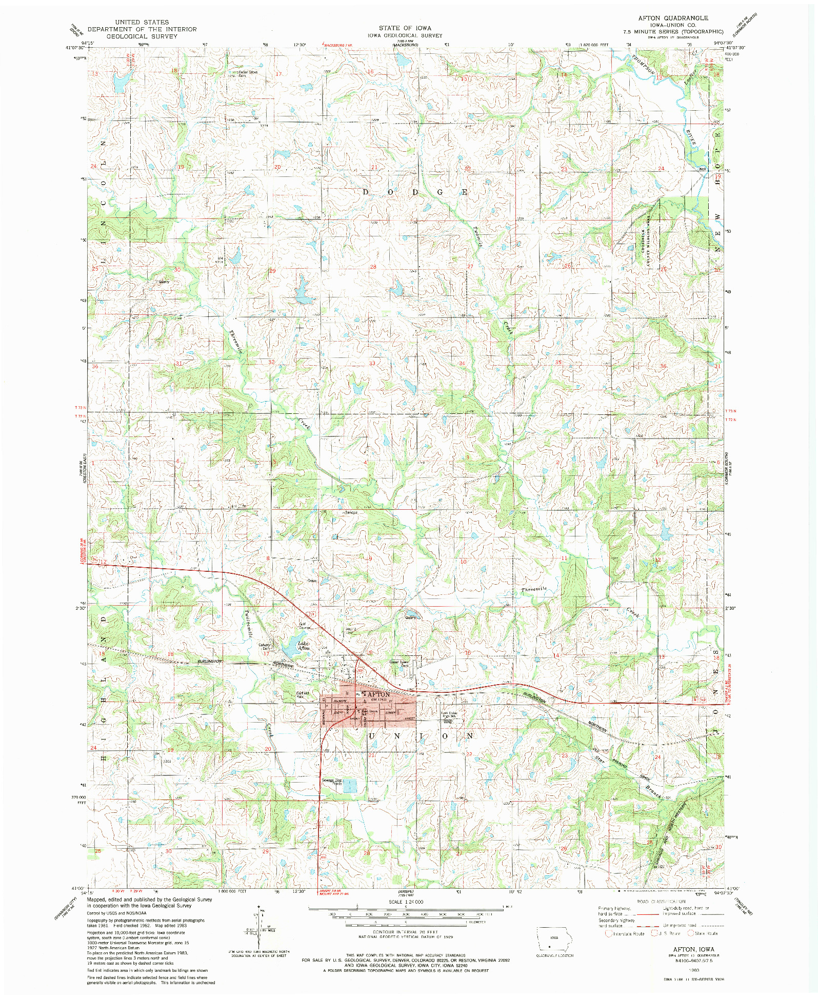 USGS 1:24000-SCALE QUADRANGLE FOR AFTON, IA 1983