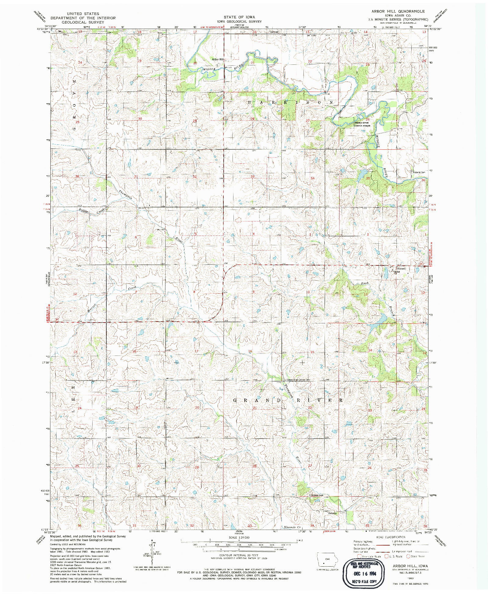 USGS 1:24000-SCALE QUADRANGLE FOR ARBOR HILL, IA 1983