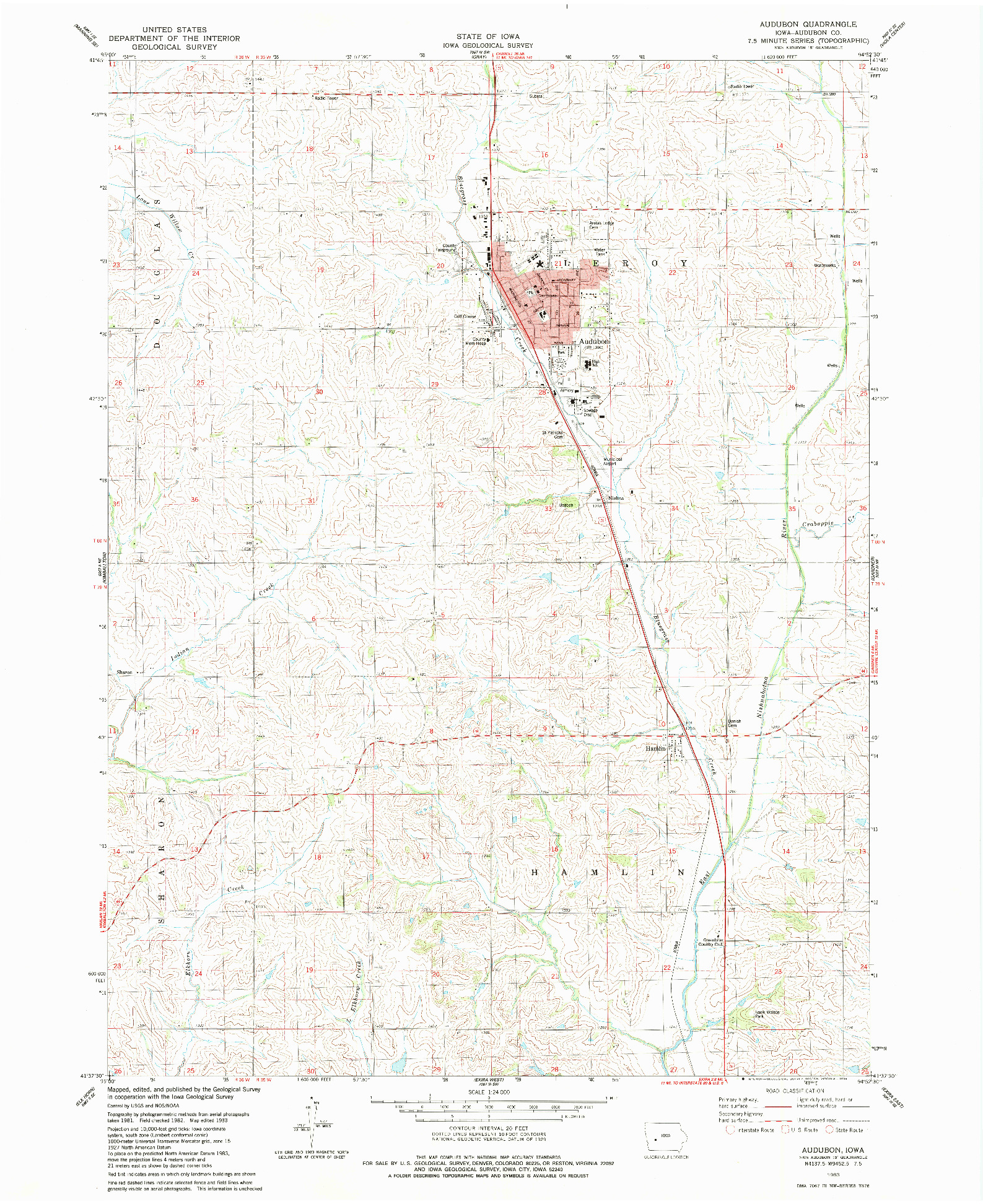 USGS 1:24000-SCALE QUADRANGLE FOR AUDUBON, IA 1983