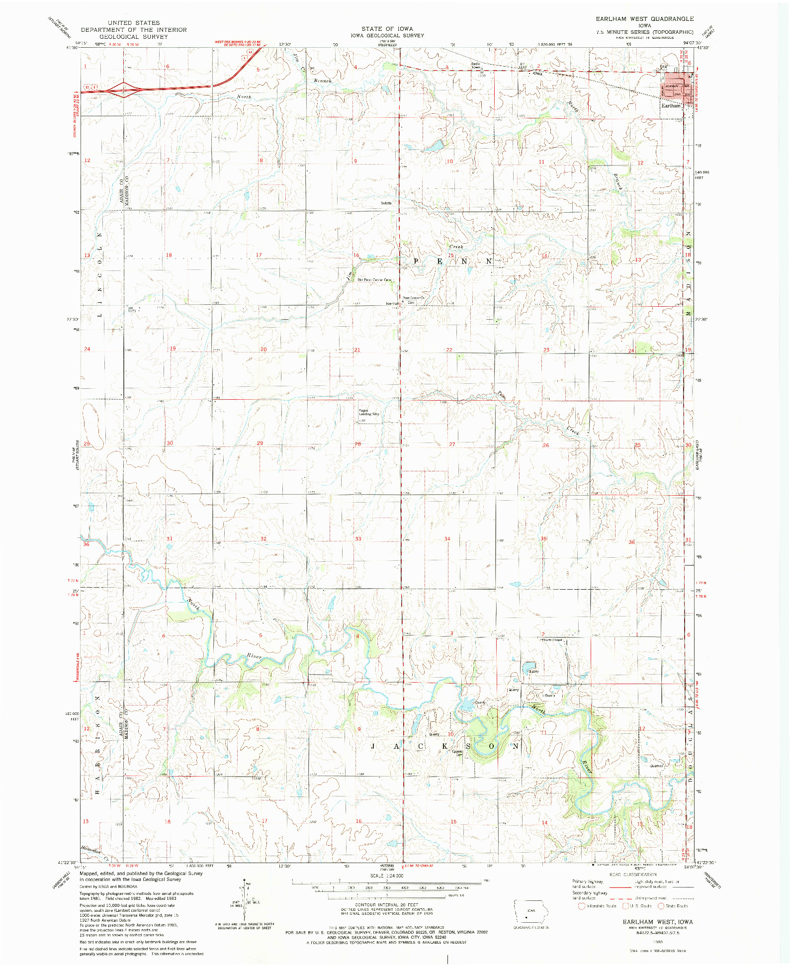 USGS 1:24000-SCALE QUADRANGLE FOR EARLHAM WEST, IA 1983