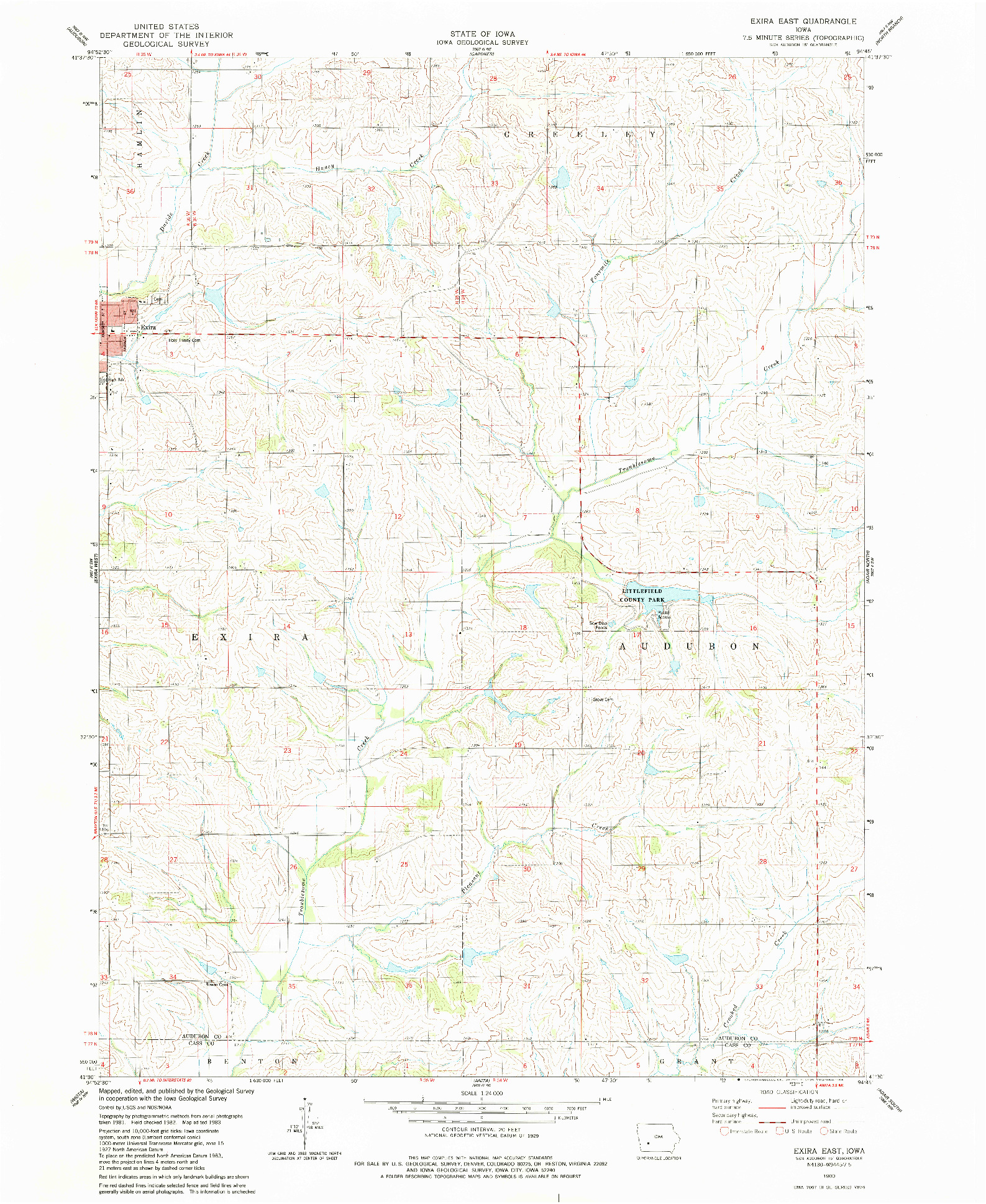 USGS 1:24000-SCALE QUADRANGLE FOR EXIRA EAST, IA 1983