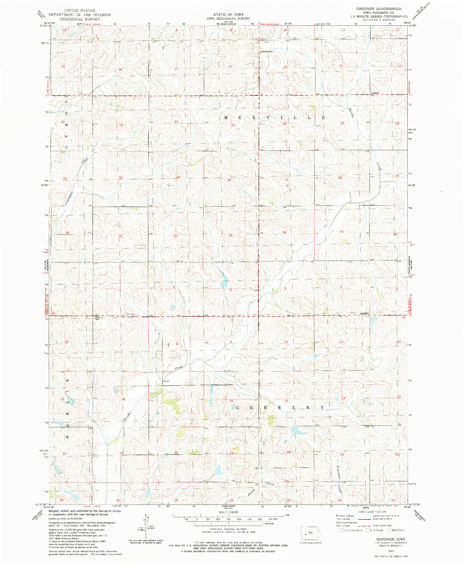 USGS 1:24000-SCALE QUADRANGLE FOR GARDNER, IA 1983