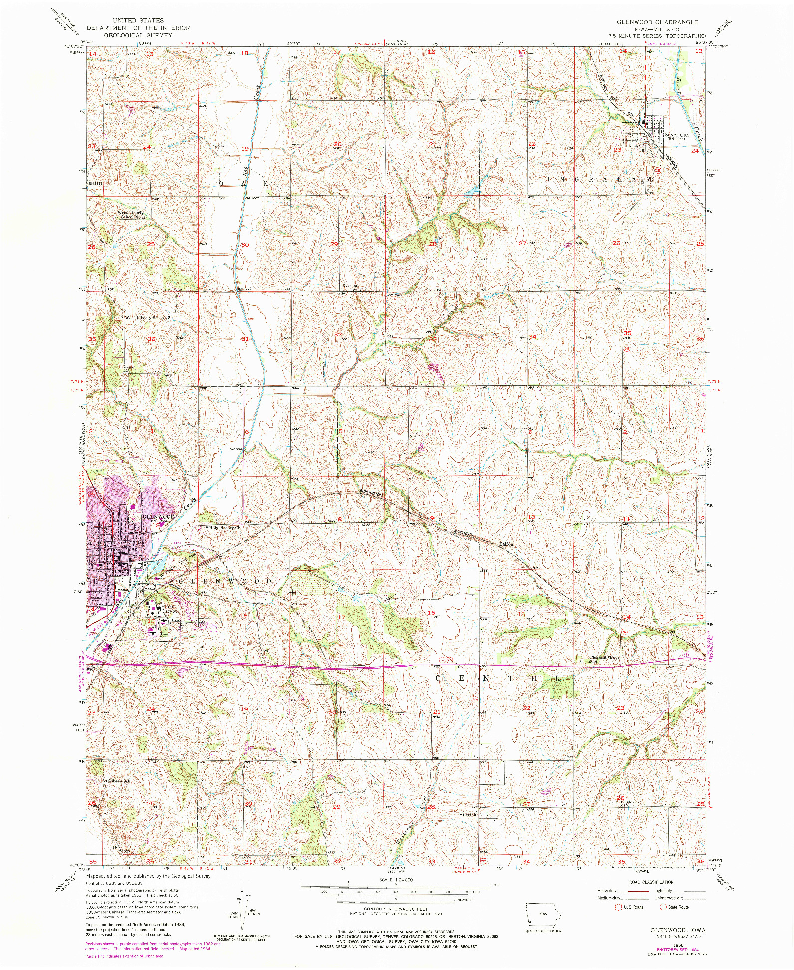 USGS 1:24000-SCALE QUADRANGLE FOR GLENWOOD, IA 1956